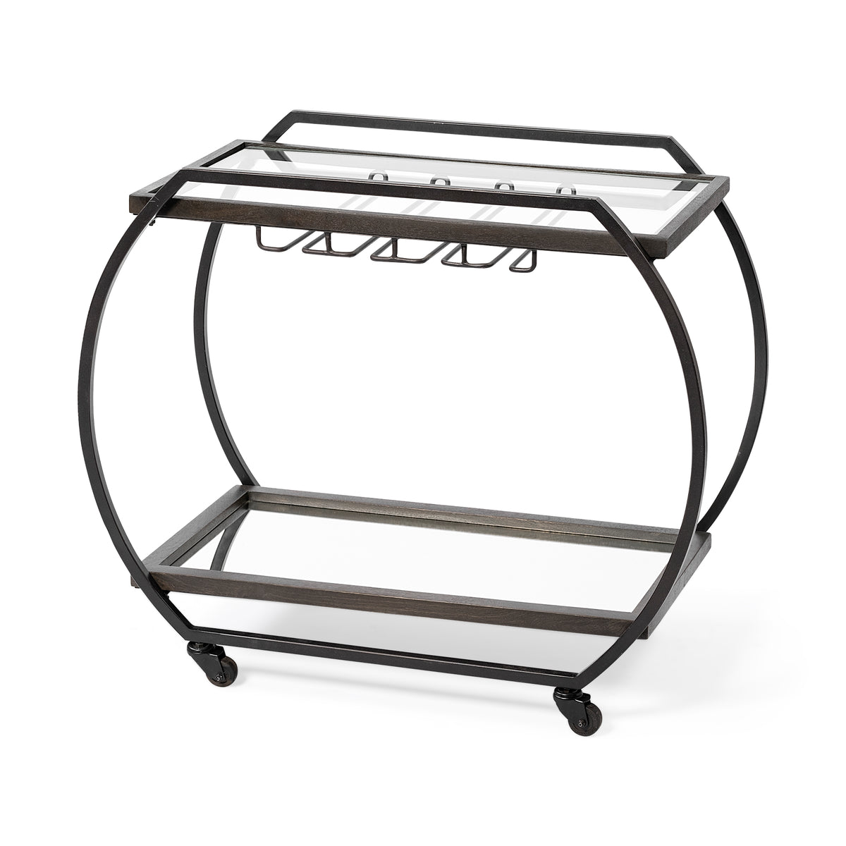 Chriselle Black Metal And Glass Two Tier Bar Cart-Rolling Carts-DECOROLALA