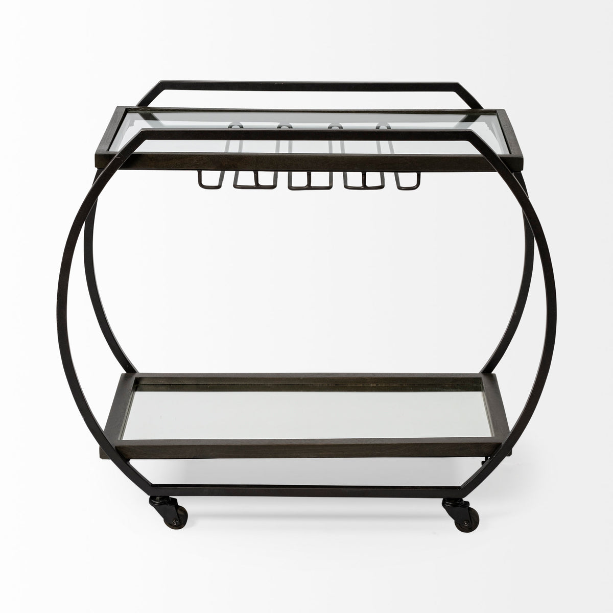 Chriselle Black Metal And Glass Two Tier Bar Cart-Rolling Carts-DECOROLALA