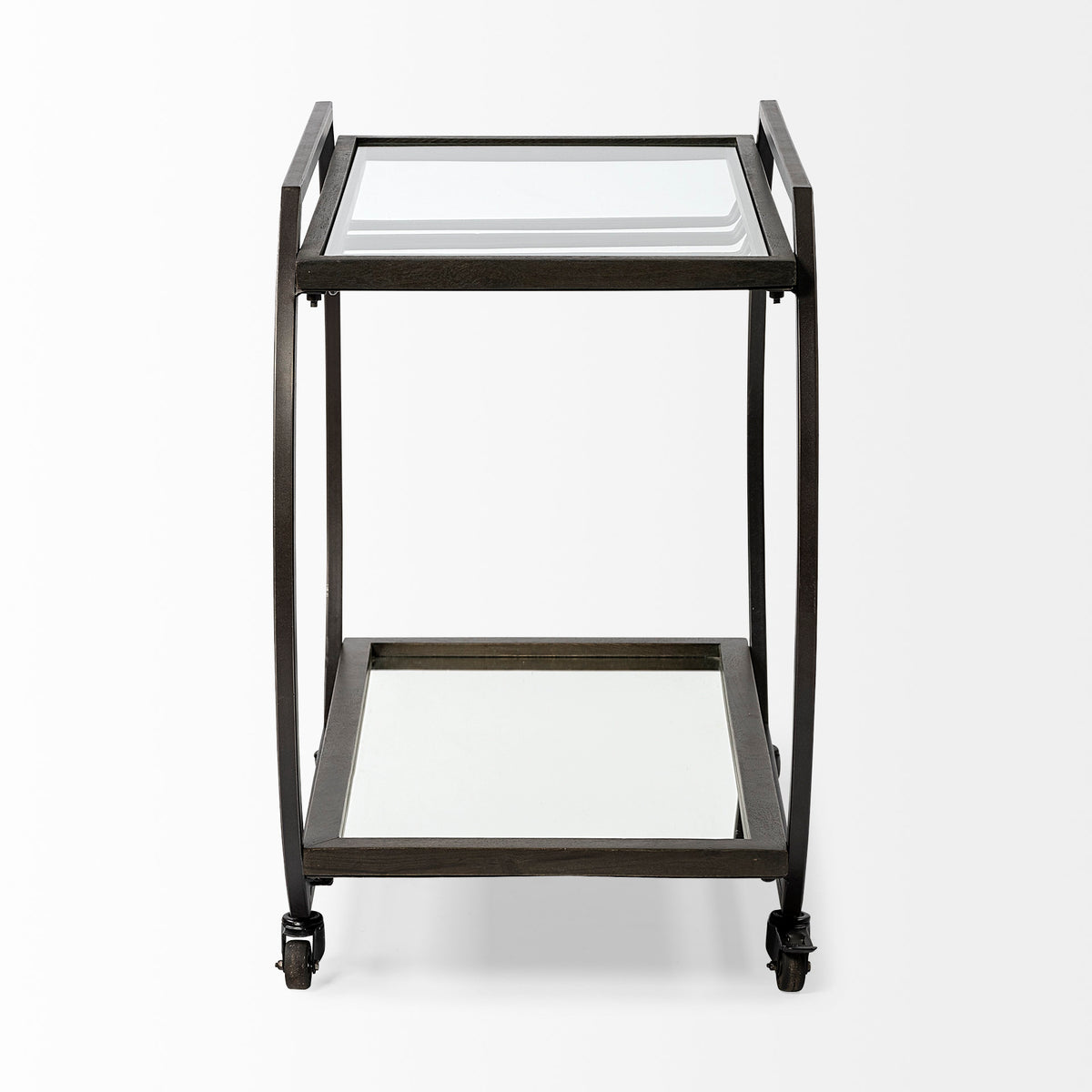 Chriselle Black Metal And Glass Two Tier Bar Cart-Rolling Carts-DECOROLALA