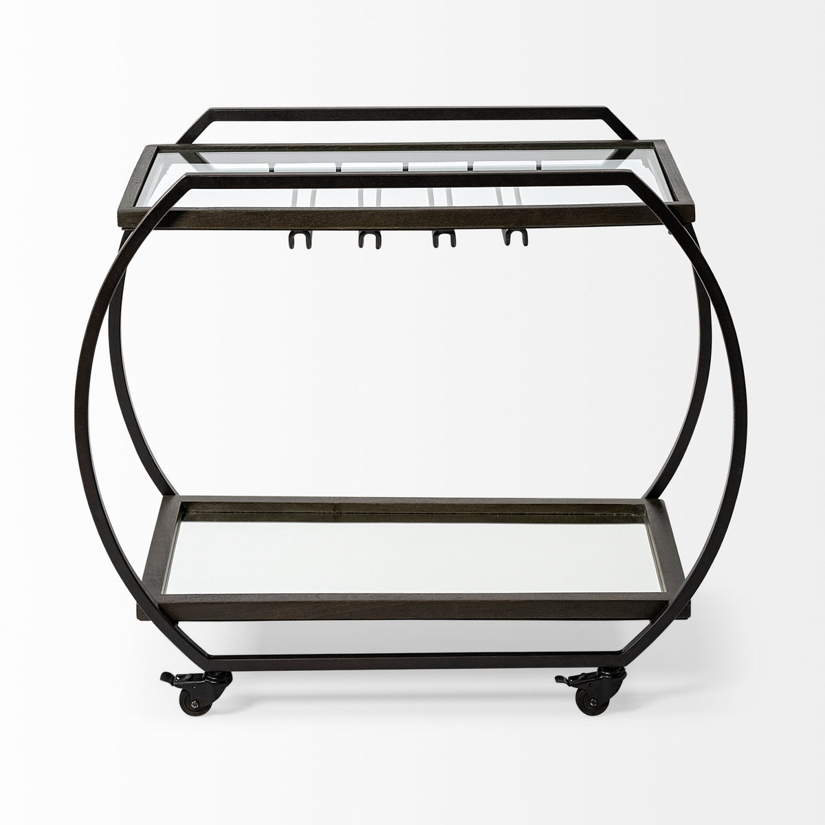 Chriselle Black Metal And Glass Two Tier Bar Cart-Rolling Carts-DECOROLALA