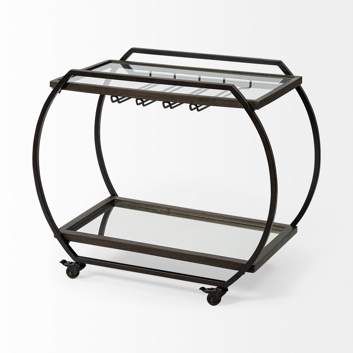 Chriselle Black Metal And Glass Two Tier Bar Cart-Rolling Carts-DECOROLALA