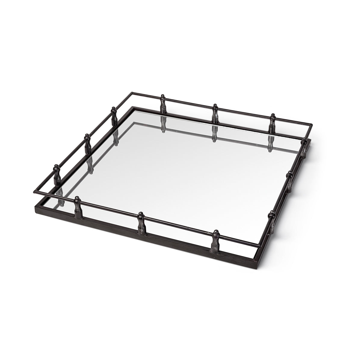 Christa 22L x 22W Black Metal Mirrored Base Square Tray-Trays-DECOROLALA