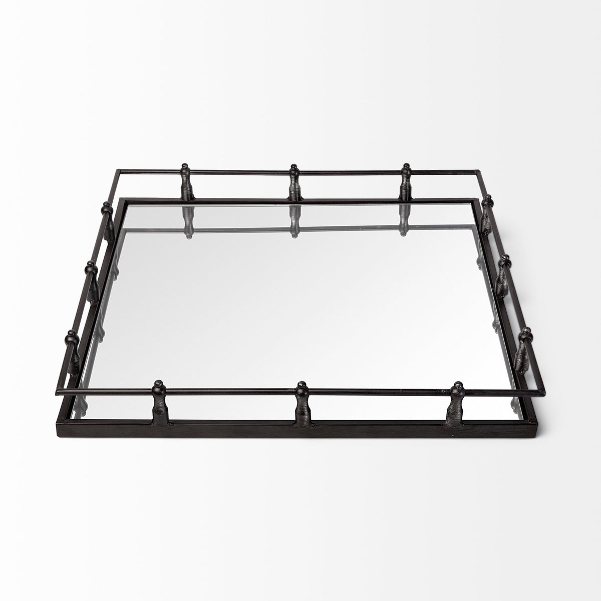 Christa 22L x 22W Black Metal Mirrored Base Square Tray-Trays-DECOROLALA