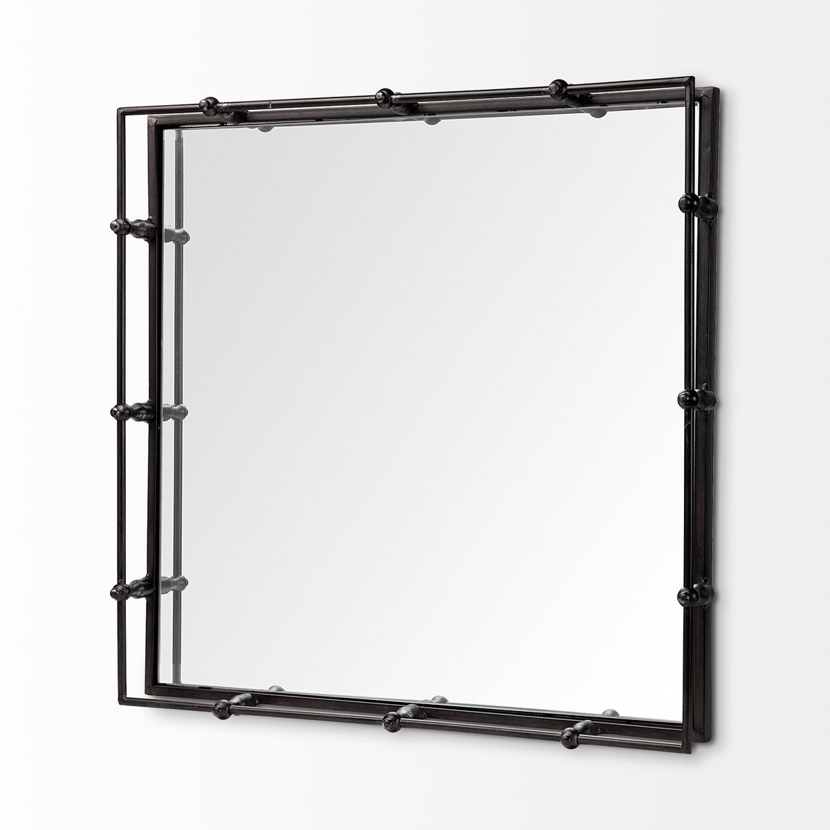 Christa 22L x 22W Black Metal Mirrored Base Square Tray-Trays-DECOROLALA