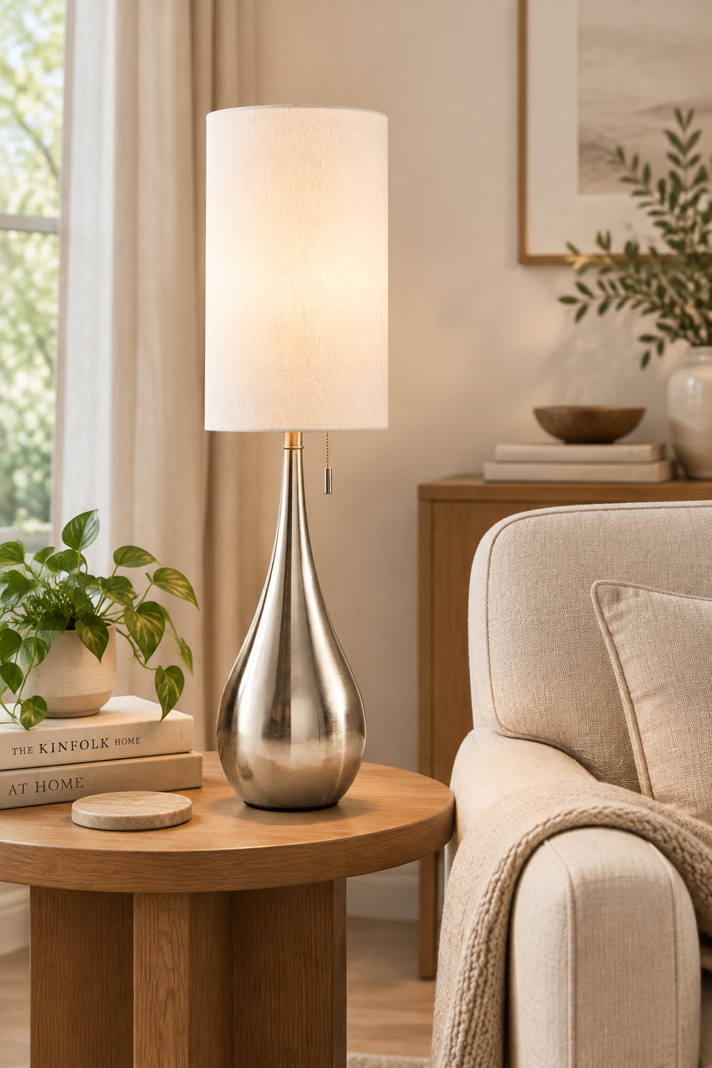 Christina Table Lamp - White 34.5" Modern-Lighting-DECOROLALA