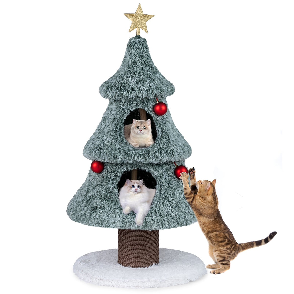 Christmas Cat Tree for Indoor Cats 48.5 inch Cute Cat Tower with 2 Large Condos Scratching Post-Green-Cat Trees & Scratchers-DECOROLALA
