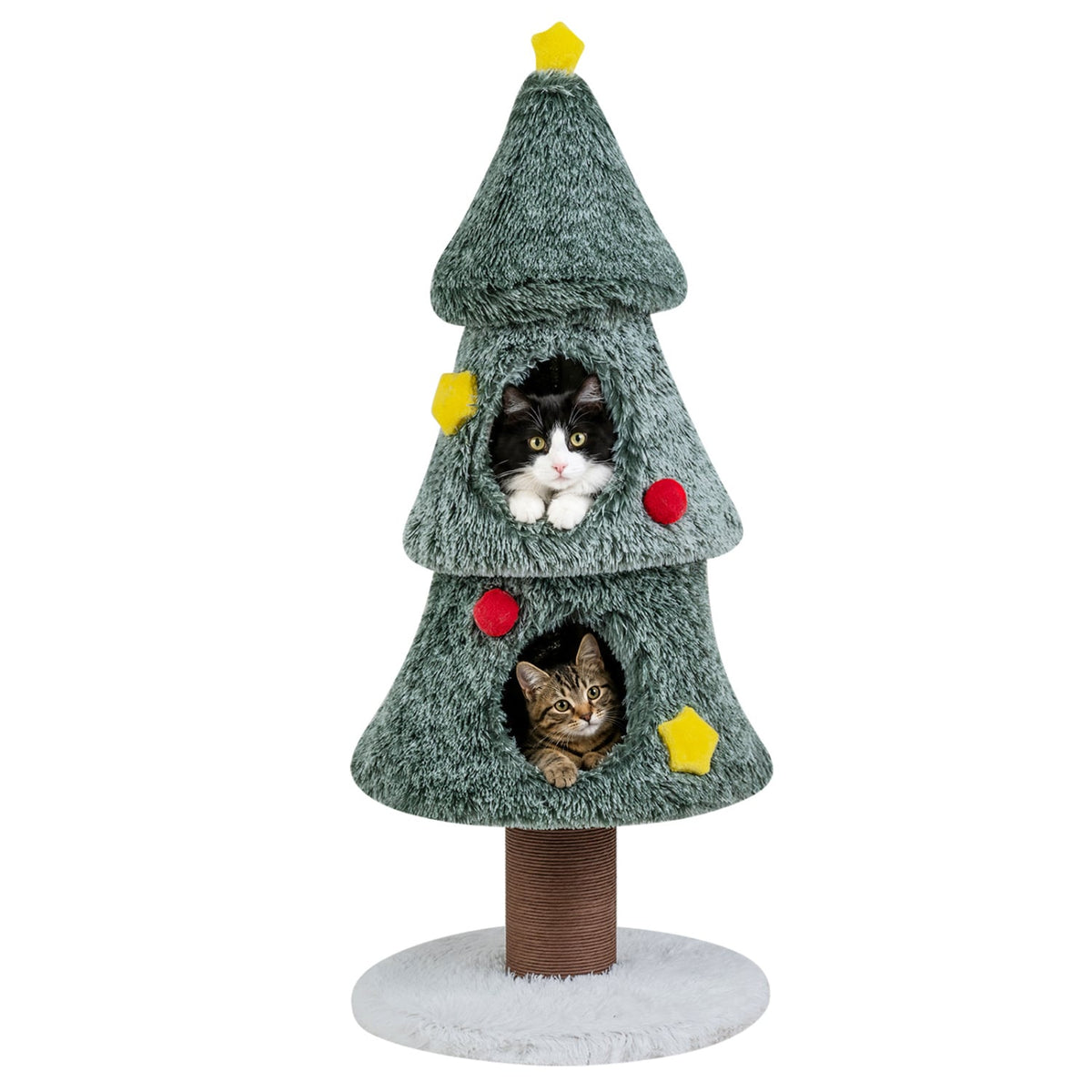 Christmas Cat Tree with 2 Condos Scratching Post and Decorative Stars-Green-Cat Trees & Scratchers-DECOROLALA