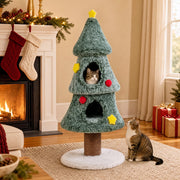 Christmas Cat Tree with 2 Condos Scratching Post and Decorative Stars-Green-Cat Trees & Scratchers-DECOROLALA