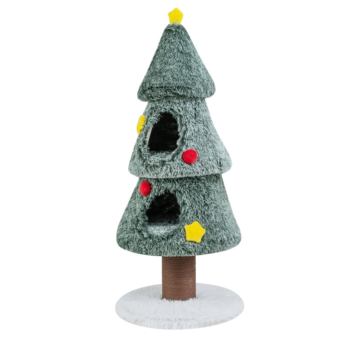 Christmas Cat Tree with 2 Condos Scratching Post and Decorative Stars-Green-Cat Trees & Scratchers-DECOROLALA
