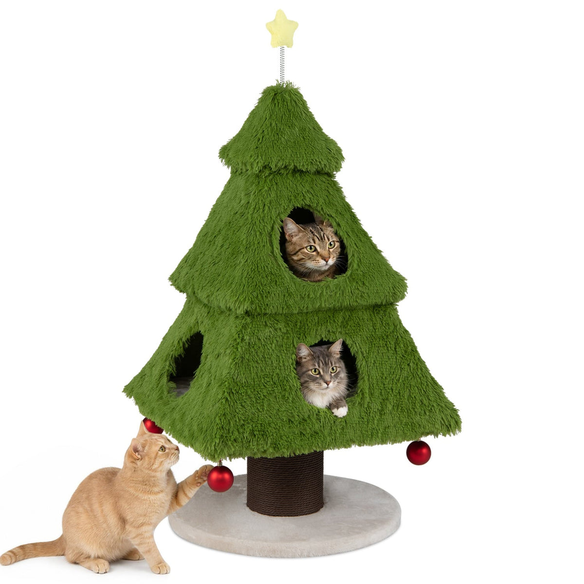 Christmas Cat Tree with Scratching Post and Dangling Balls for Indoor Cats-Green-Cat Trees & Scratchers-DECOROLALA