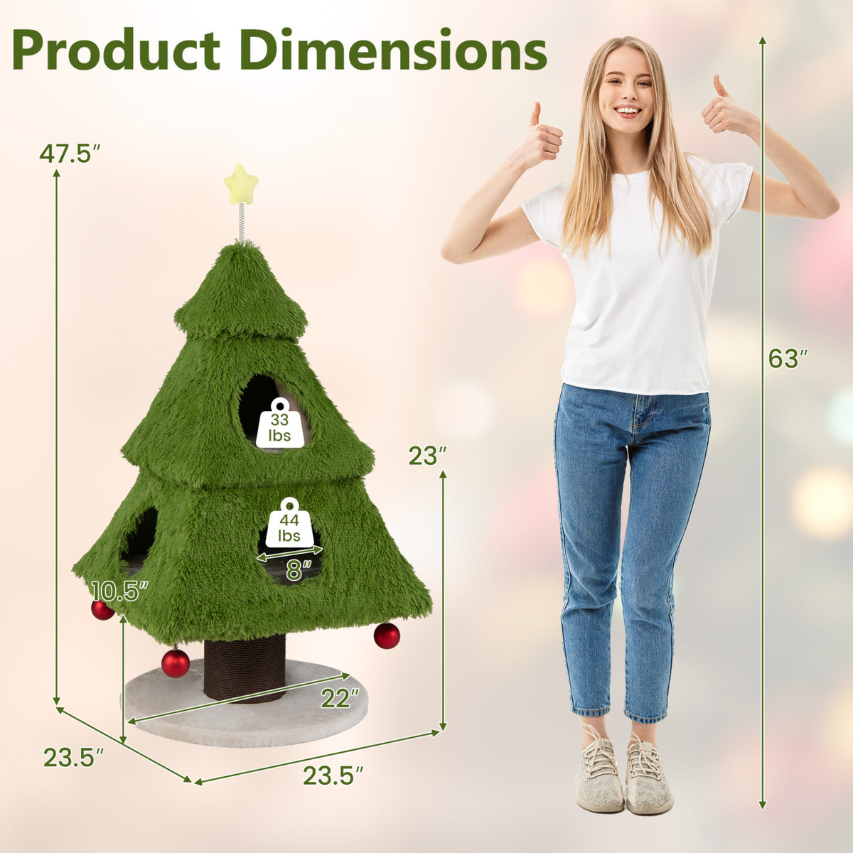 Christmas Cat Tree with Scratching Post and Dangling Balls for Indoor Cats-Green-Cat Trees & Scratchers-DECOROLALA