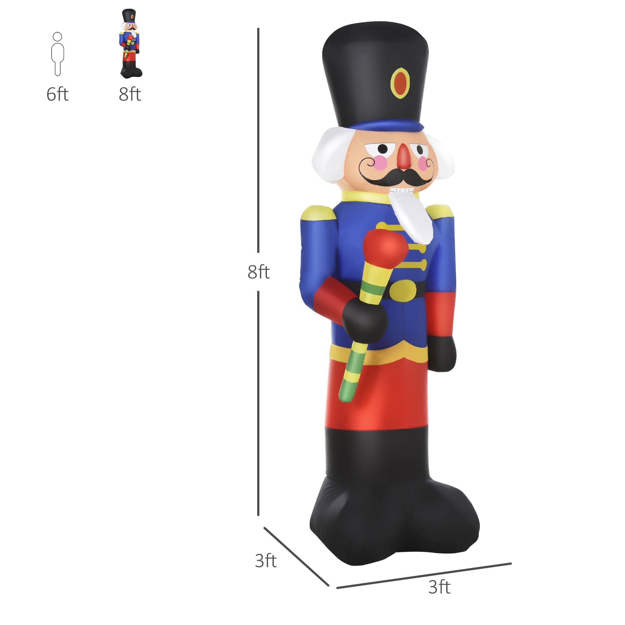 Christmas Outdoor Yard Colorful 8ft Blow Up Inflatable Walnut Soldier with Scepter Decoration with 3 LED for Indoor Outdoor House Party Display-Home Furnishings > Holiday & Seasonal > Christmas Decorations > Christmas Inflatables-DECOROLALA