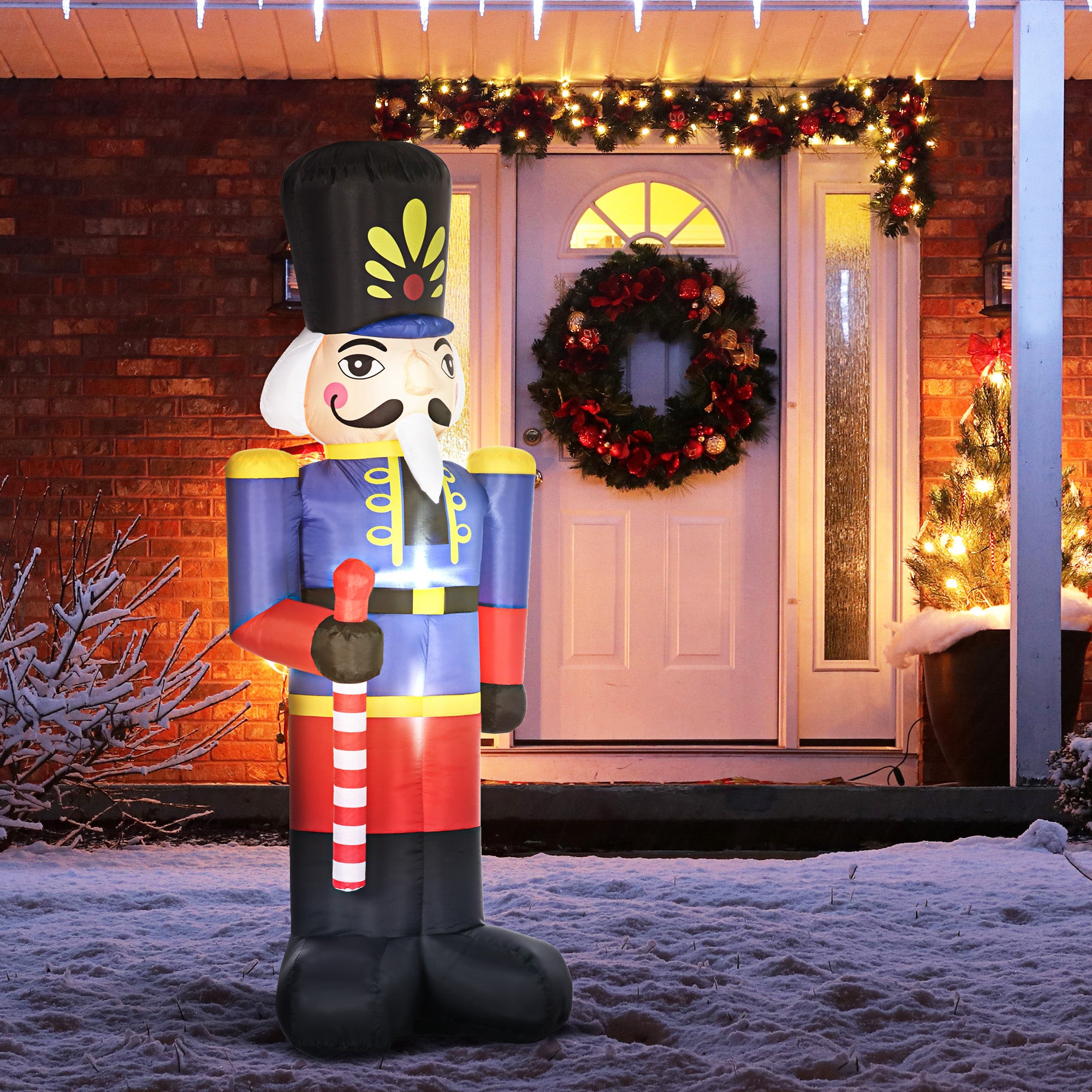 Christmas Outdoor Yard Colorful 8ft Blow Up Inflatable Walnut Soldier with Scepter Decoration with 3 LED for Indoor Outdoor House Party Display-Home Furnishings > Holiday & Seasonal > Christmas Decorations > Christmas Inflatables-DECOROLALA