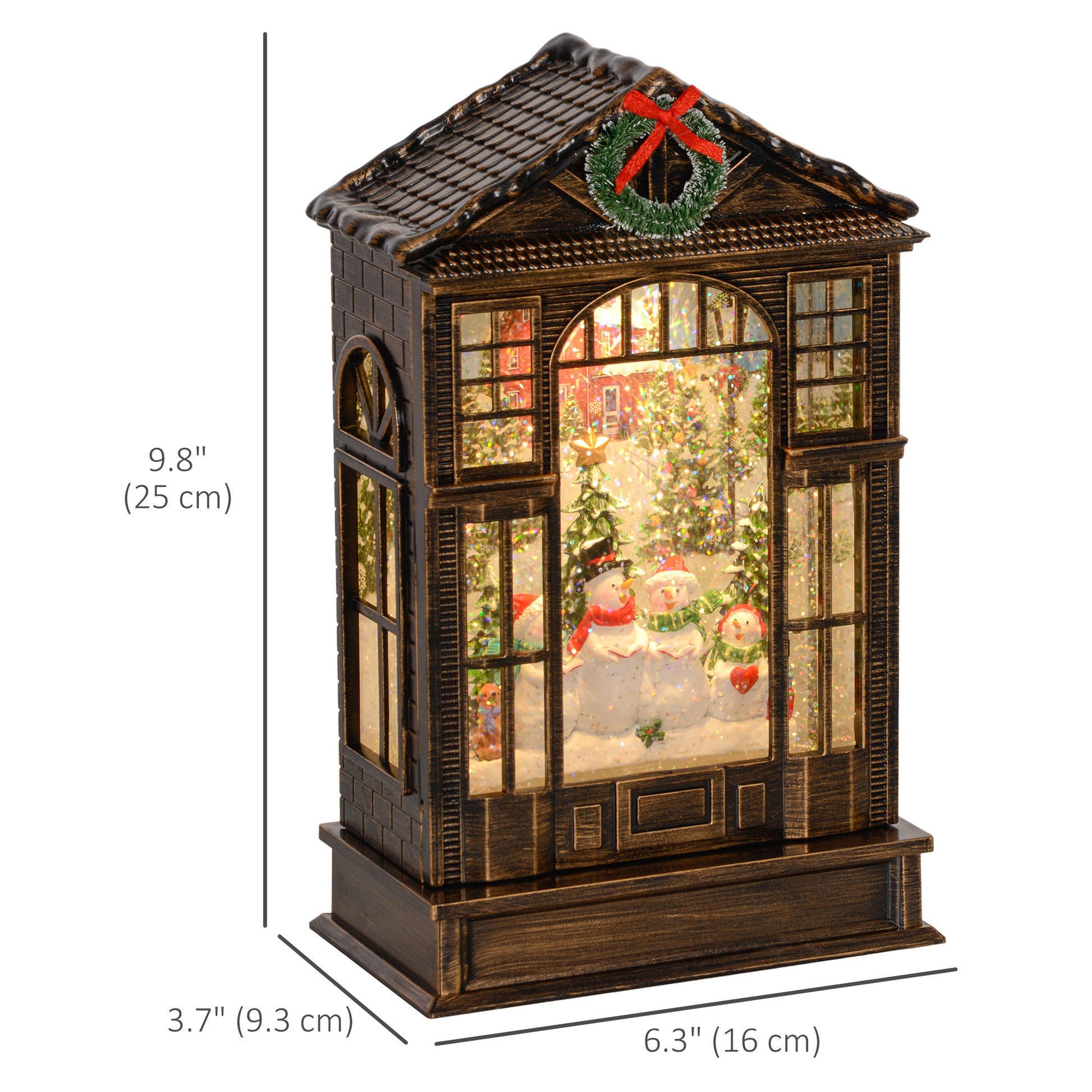 Christmas Snow Globe Lantern - Musical Bronze 9.8"-Home Furnishings > Holiday & Seasonal > Christmas Decorations > Christmas Village Houses-DECOROLALA