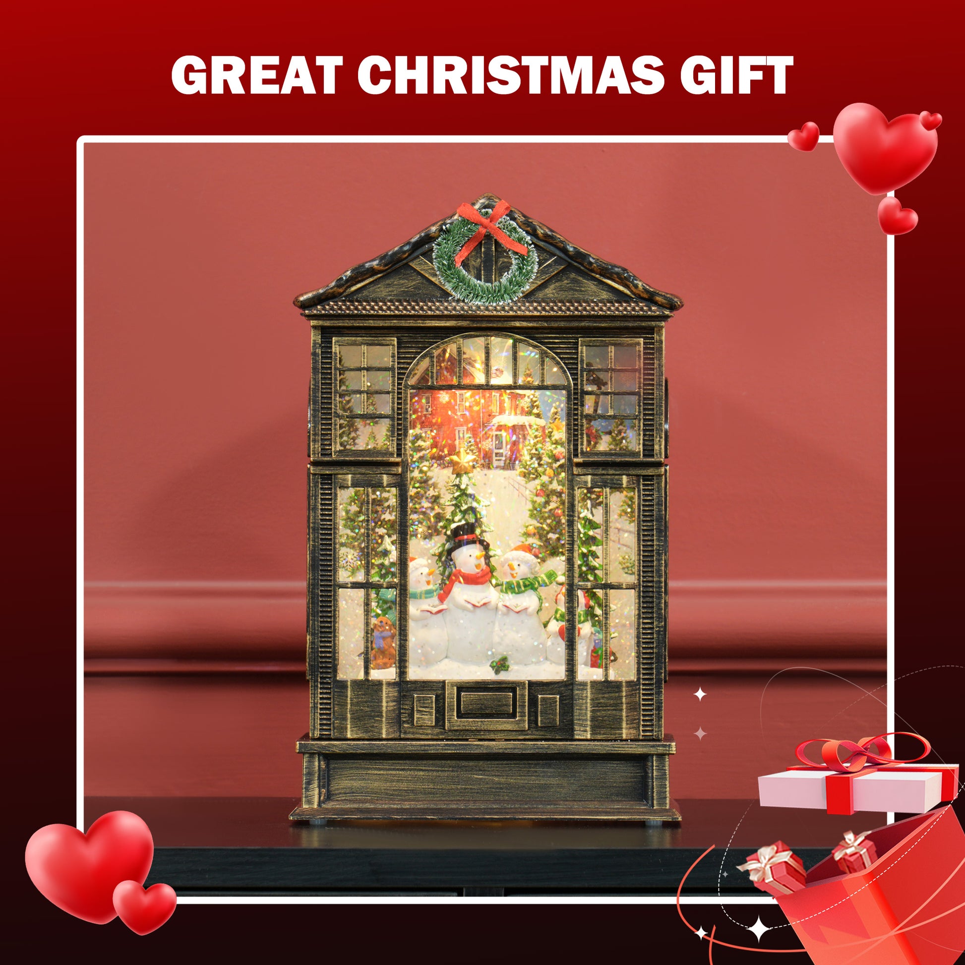 Christmas Snow Globe Lantern - Musical Bronze 9.8"-Home Furnishings > Holiday & Seasonal > Christmas Decorations > Christmas Village Houses-DECOROLALA