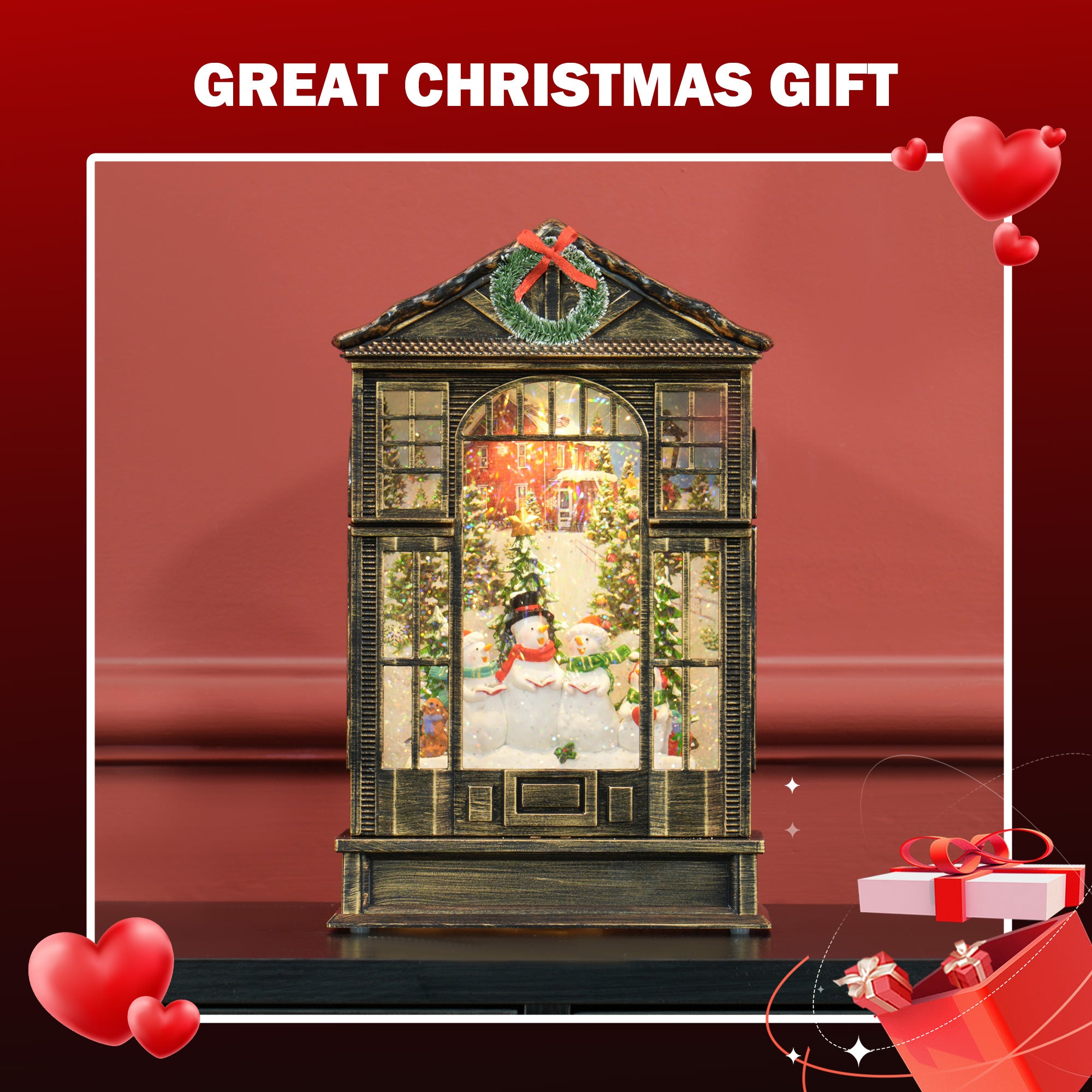 Christmas Snow Globe Lantern - Musical Bronze 9.8"-Home Furnishings > Holiday & Seasonal > Christmas Decorations > Christmas Village Houses-DECOROLALA