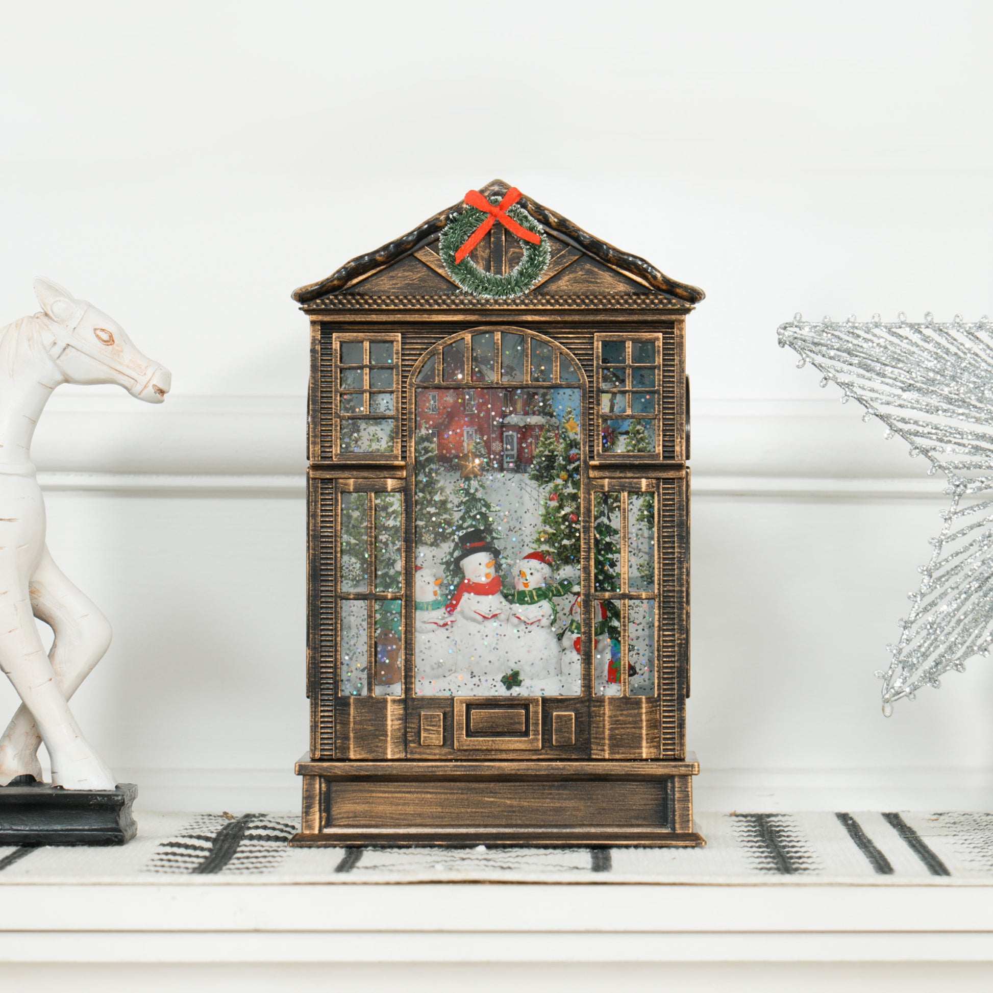 Christmas Snow Globe Lantern - Musical Bronze 9.8"-Home Furnishings > Holiday & Seasonal > Christmas Decorations > Christmas Village Houses-DECOROLALA