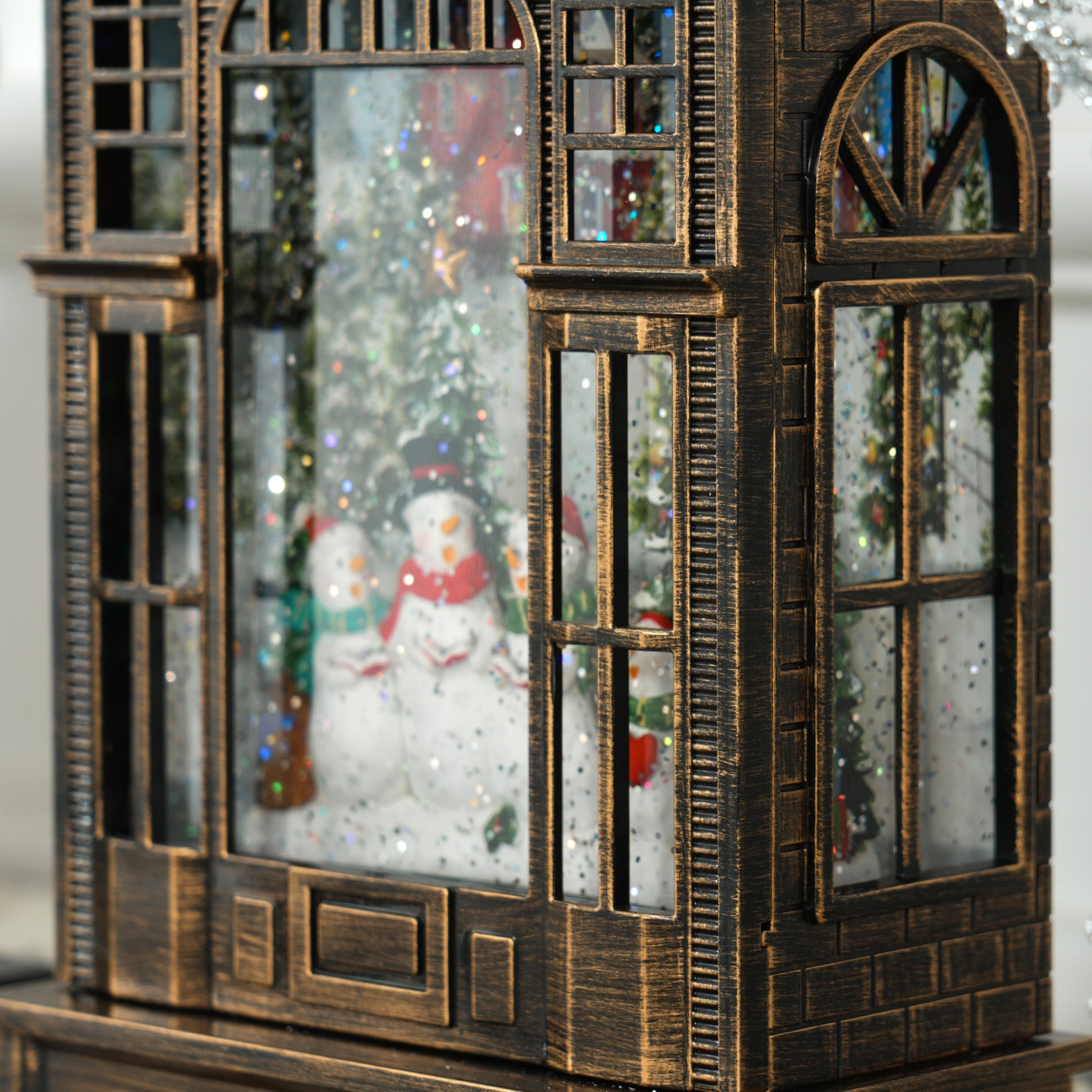 Christmas Snow Globe Lantern - Musical Bronze 9.8"-Home Furnishings > Holiday & Seasonal > Christmas Decorations > Christmas Village Houses-DECOROLALA