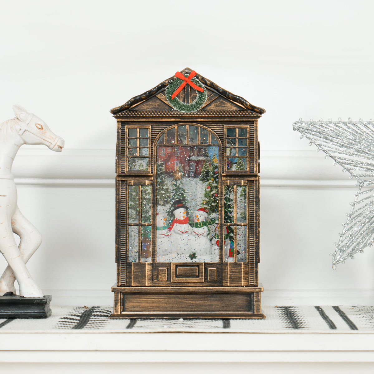 Christmas Snow Globe Lantern - Musical Bronze 9.8"-Home Furnishings > Holiday & Seasonal > Christmas Decorations > Christmas Village Houses-DECOROLALA