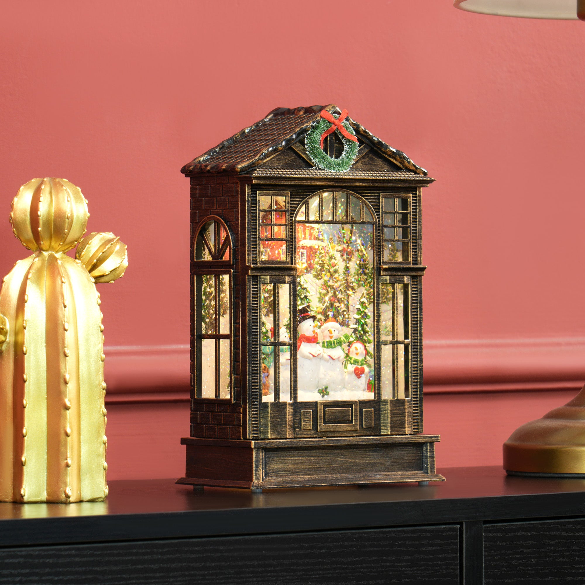 Christmas Snow Globe Lantern - Musical Bronze 9.8"-Home Furnishings > Holiday & Seasonal > Christmas Decorations > Christmas Village Houses-DECOROLALA