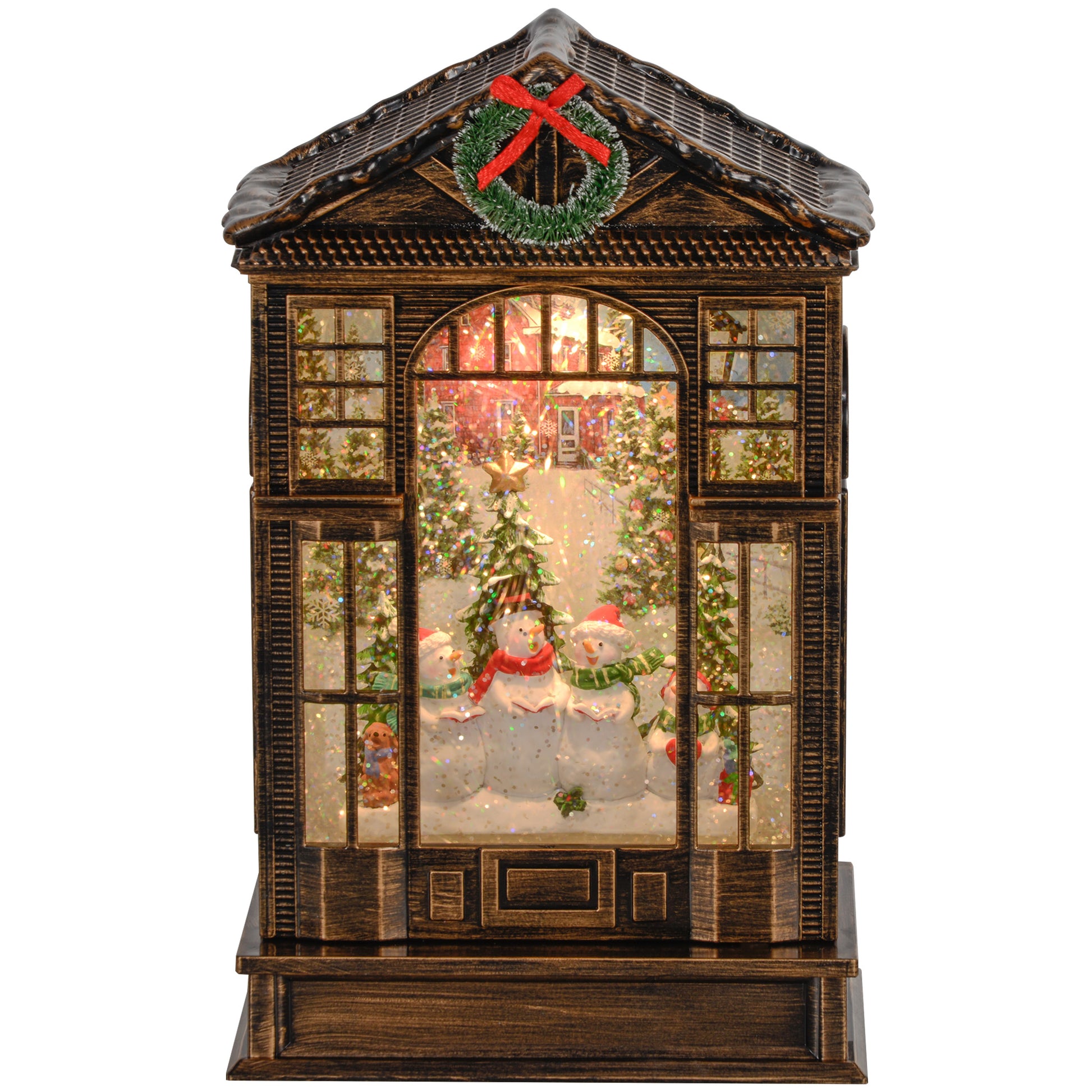 Christmas Snow Globe Lantern - Musical Bronze 9.8"-Home Furnishings > Holiday & Seasonal > Christmas Decorations > Christmas Village Houses-DECOROLALA