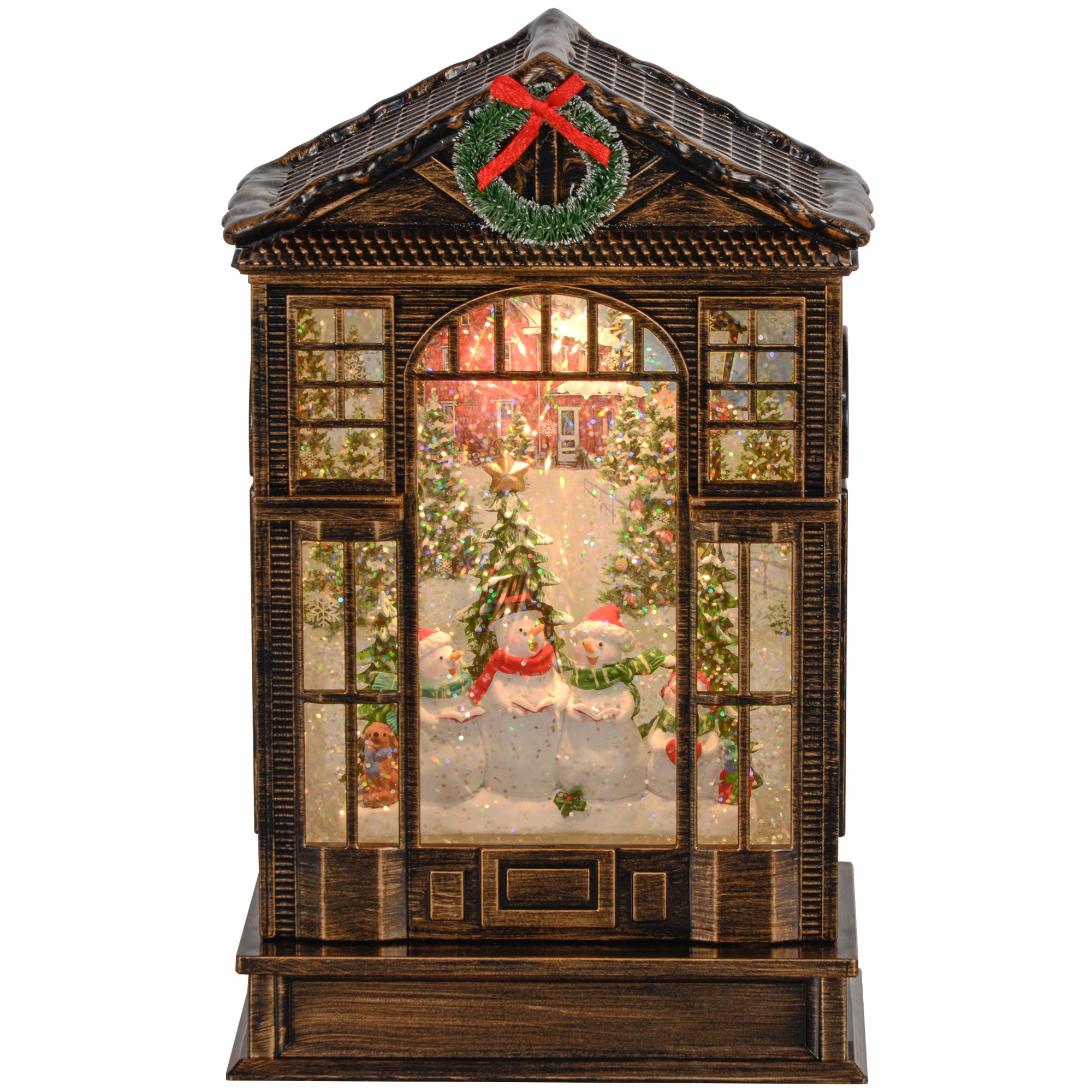 Christmas Snow Globe Lantern - Musical Bronze 9.8"-Home Furnishings > Holiday & Seasonal > Christmas Decorations > Christmas Village Houses-DECOROLALA
