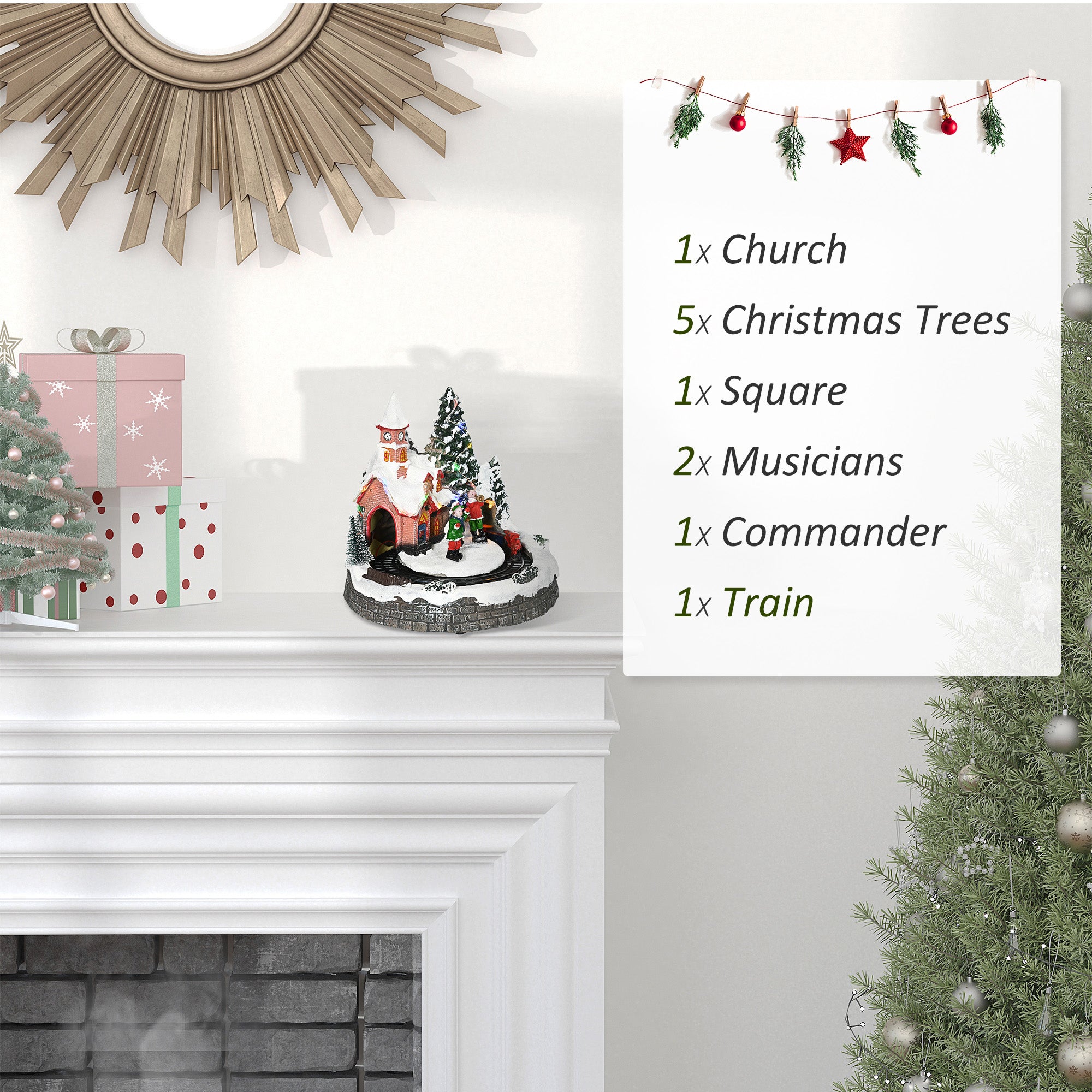 Christmas Village with Rotating Train, LED Lights & Music-Home Furnishings > Holiday & Seasonal > Christmas Decorations > Christmas Village Houses-DECOROLALA