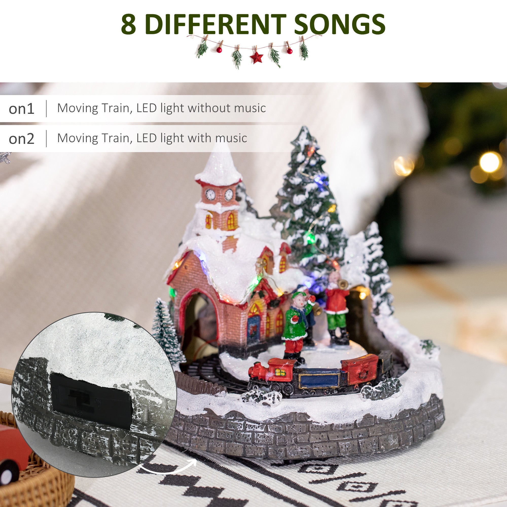 Christmas Village with Rotating Train, LED Lights & Music-Home Furnishings > Holiday & Seasonal > Christmas Decorations > Christmas Village Houses-DECOROLALA