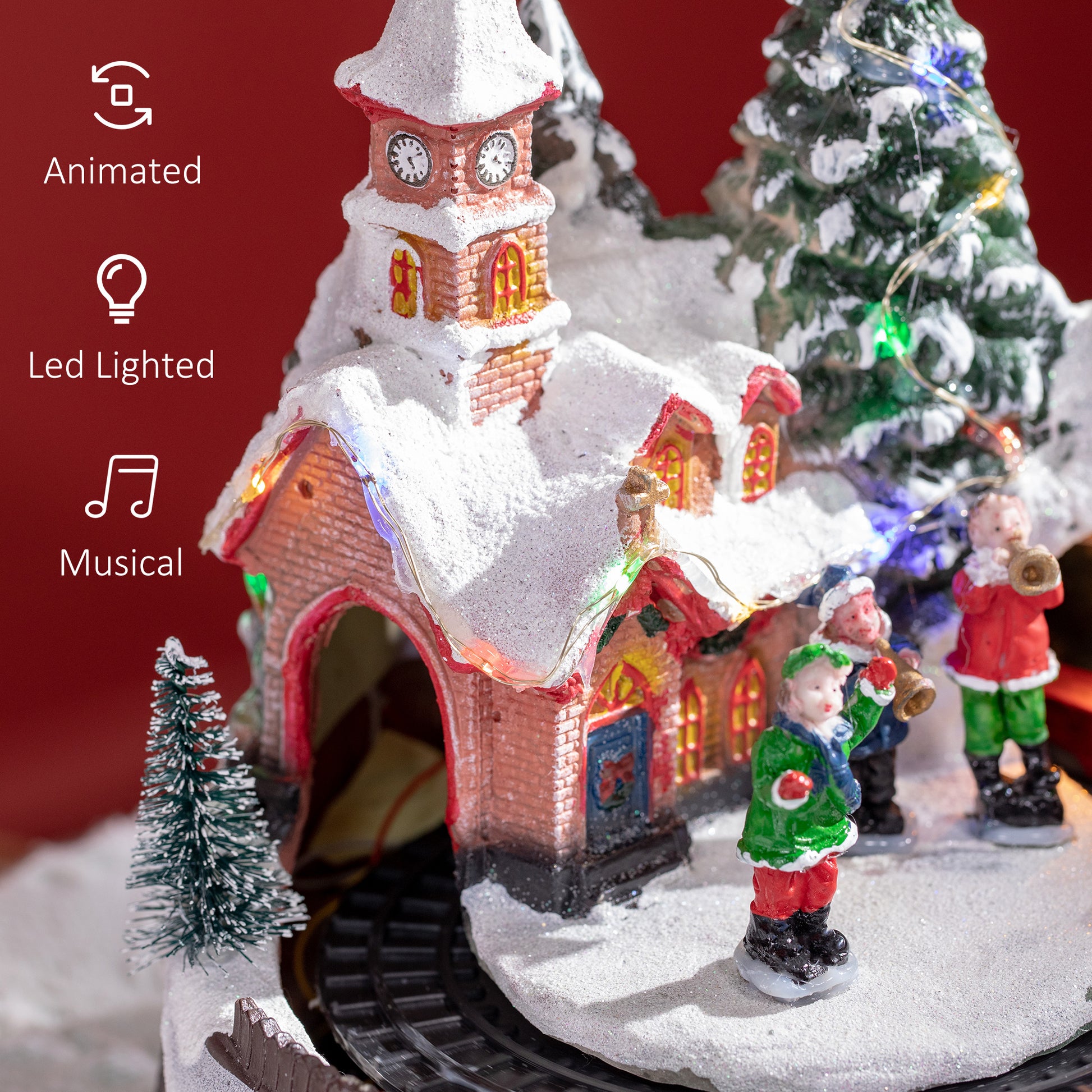 Christmas Village with Rotating Train, LED Lights & Music-Home Furnishings > Holiday & Seasonal > Christmas Decorations > Christmas Village Houses-DECOROLALA