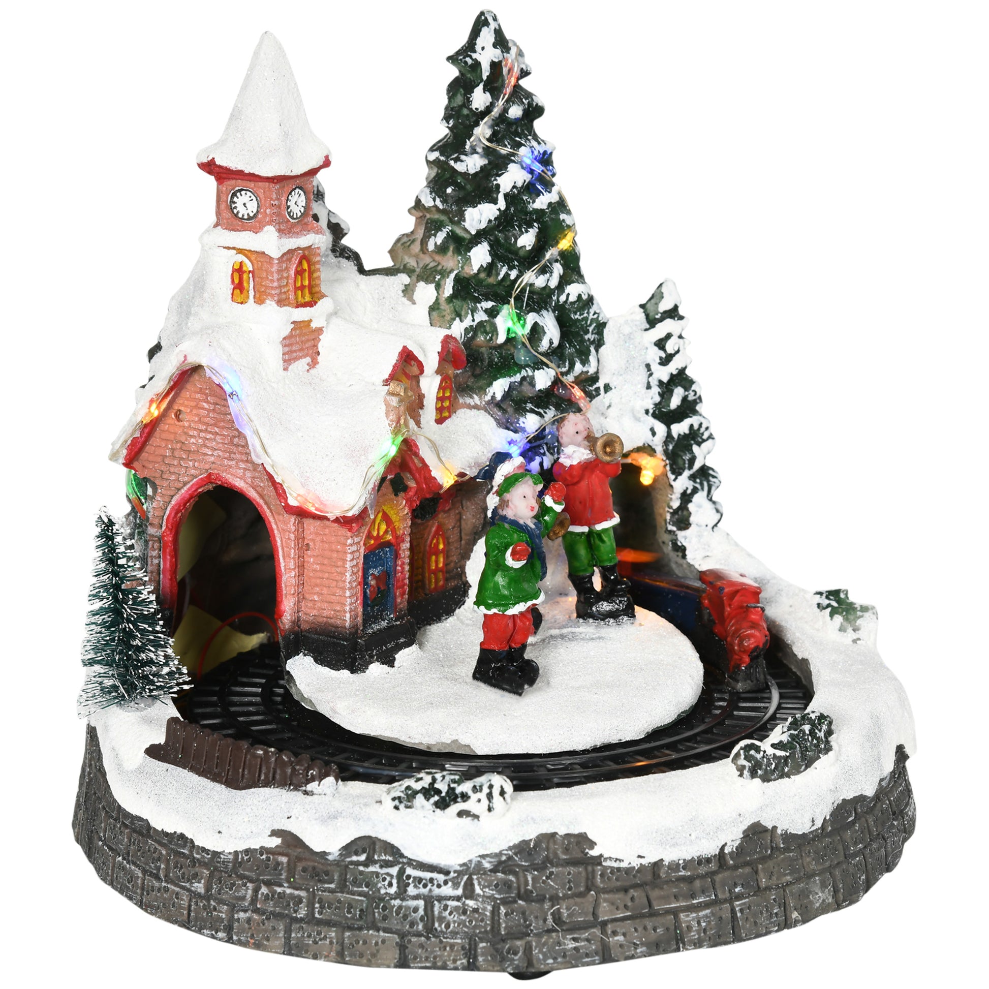 Christmas Village with Rotating Train, LED Lights & Music-Home Furnishings > Holiday & Seasonal > Christmas Decorations > Christmas Village Houses-DECOROLALA