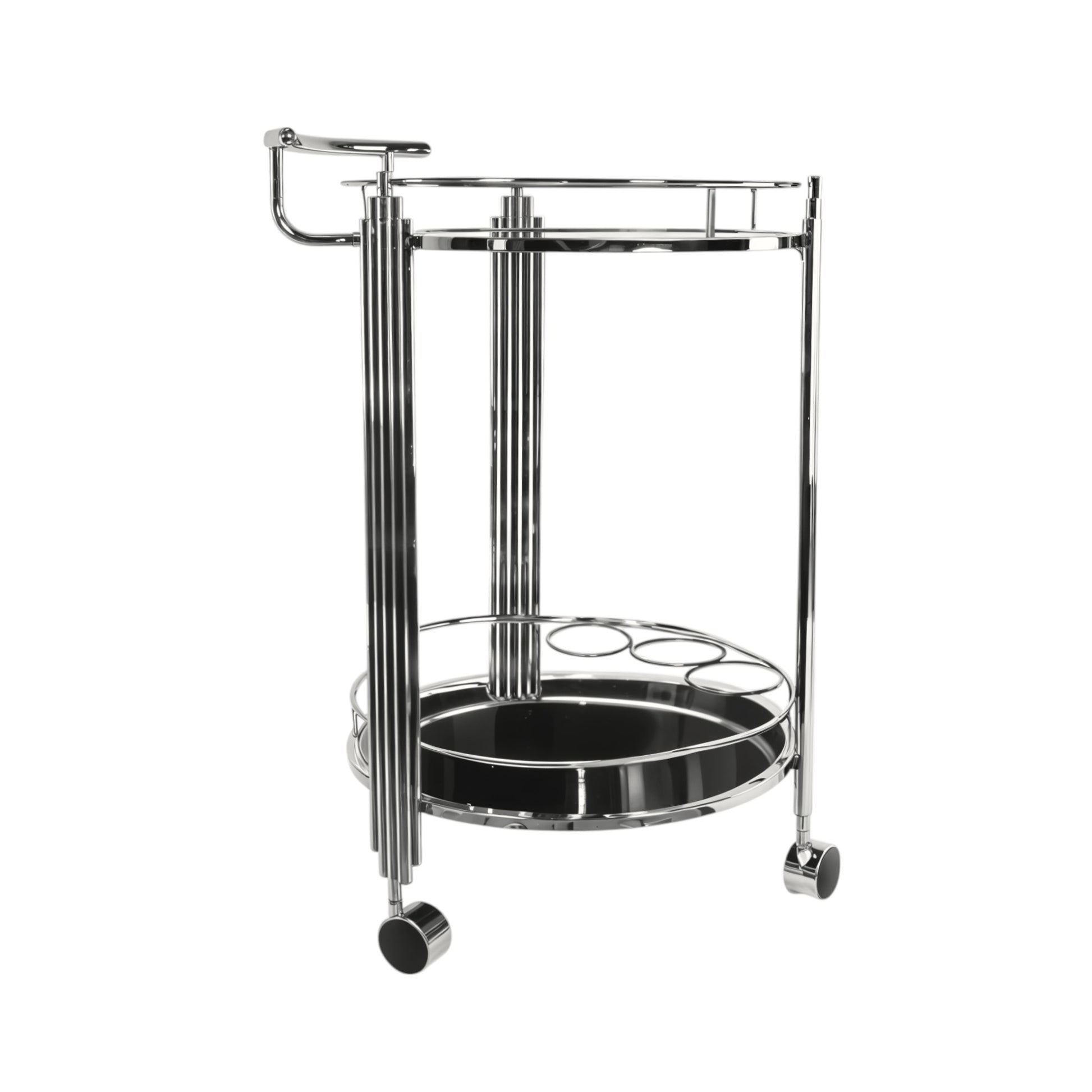 Chrome Round Two Tier Rolling Serving Or Bar Cart-Kitchen Carts-Islands-DECOROLALA