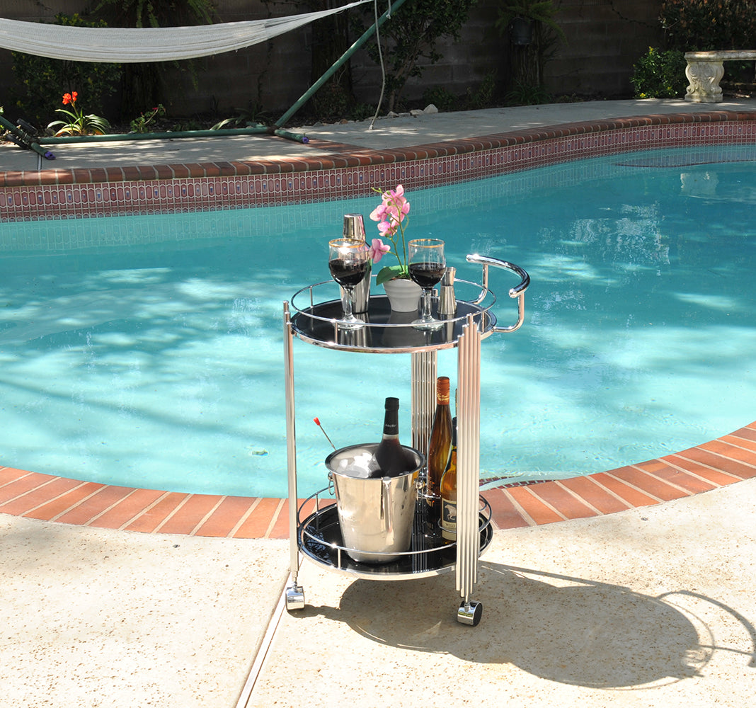 Chrome Round Two Tier Rolling Serving Or Bar Cart-Kitchen Carts-Islands-DECOROLALA