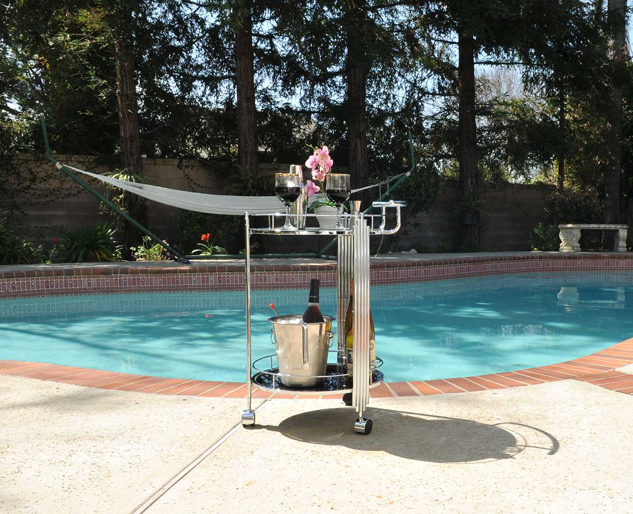 Chrome Round Two Tier Rolling Serving Or Bar Cart-Kitchen Carts-Islands-DECOROLALA