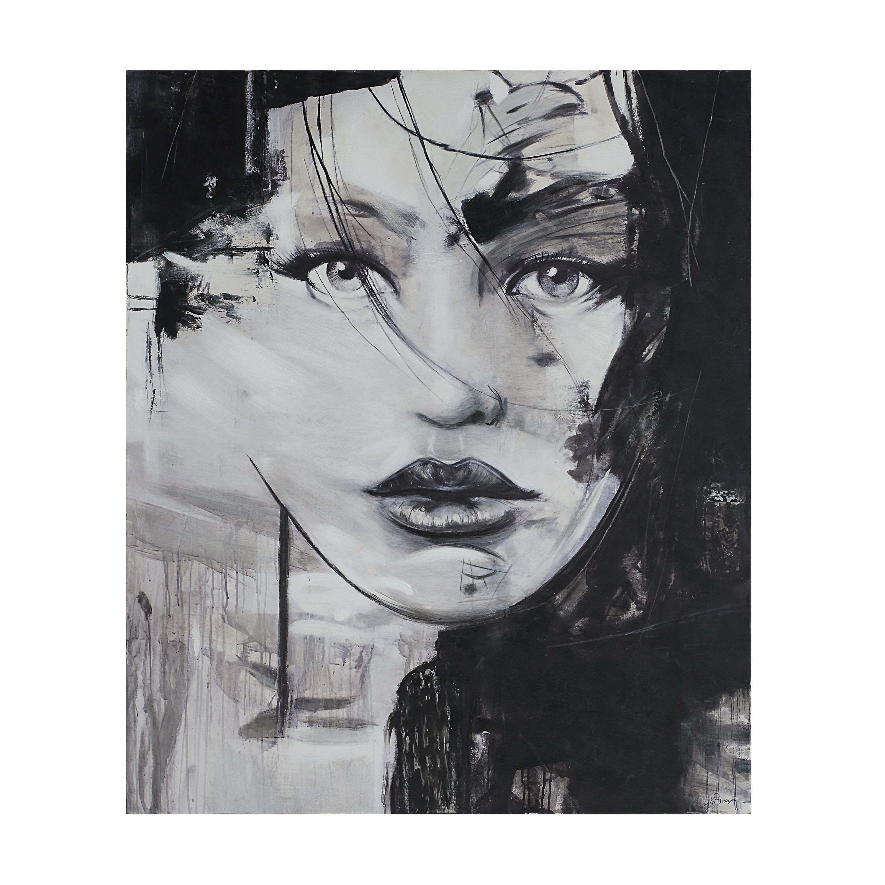 Chrysantine 50" Wide Canvas Art, Black-Canvas Art-DECOROLALA