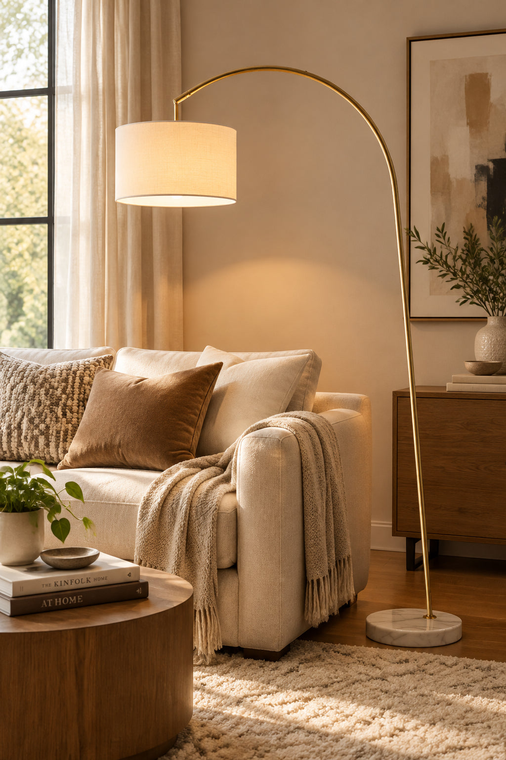Chrystie Arc Lamp - White Marble Base 83.5"-Lighting-DECOROLALA