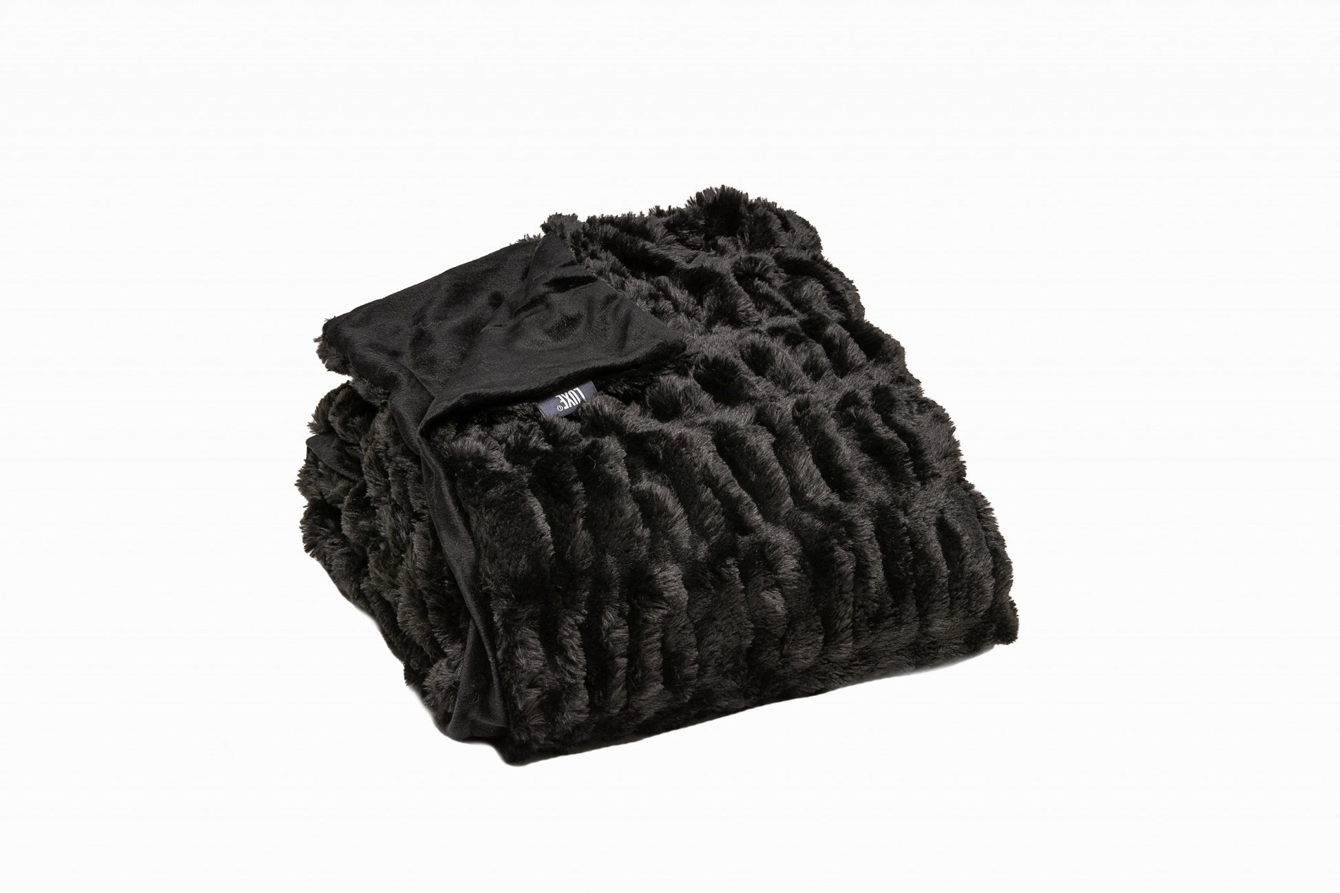 Chunky Sectioned Black Faux Fur Throw Blanket-Throws & Blankets-DECOROLALA