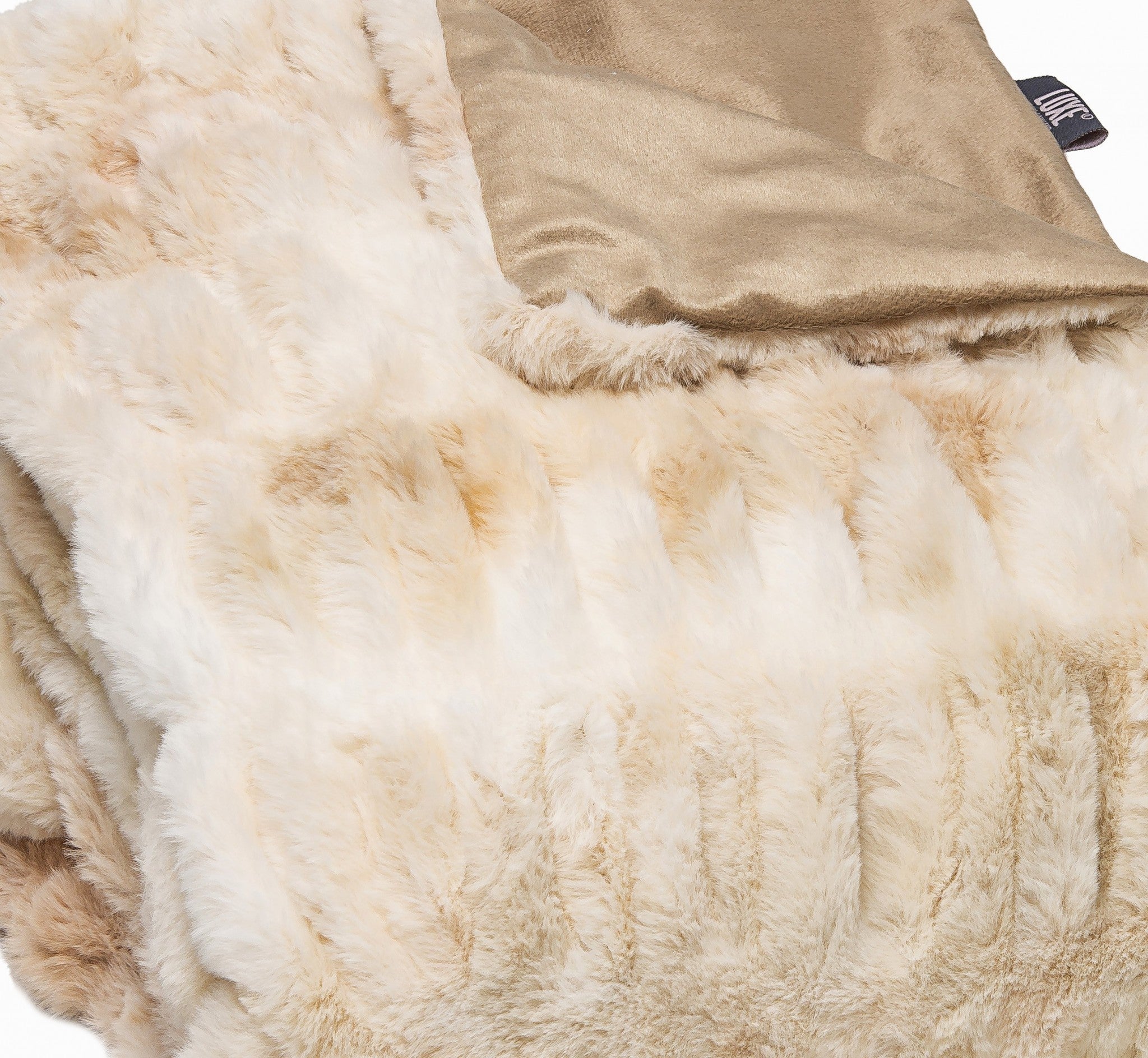 Chunky Sectioned Shades Of Beige Faux Fur Throw Blanket-Throws & Blankets-DECOROLALA