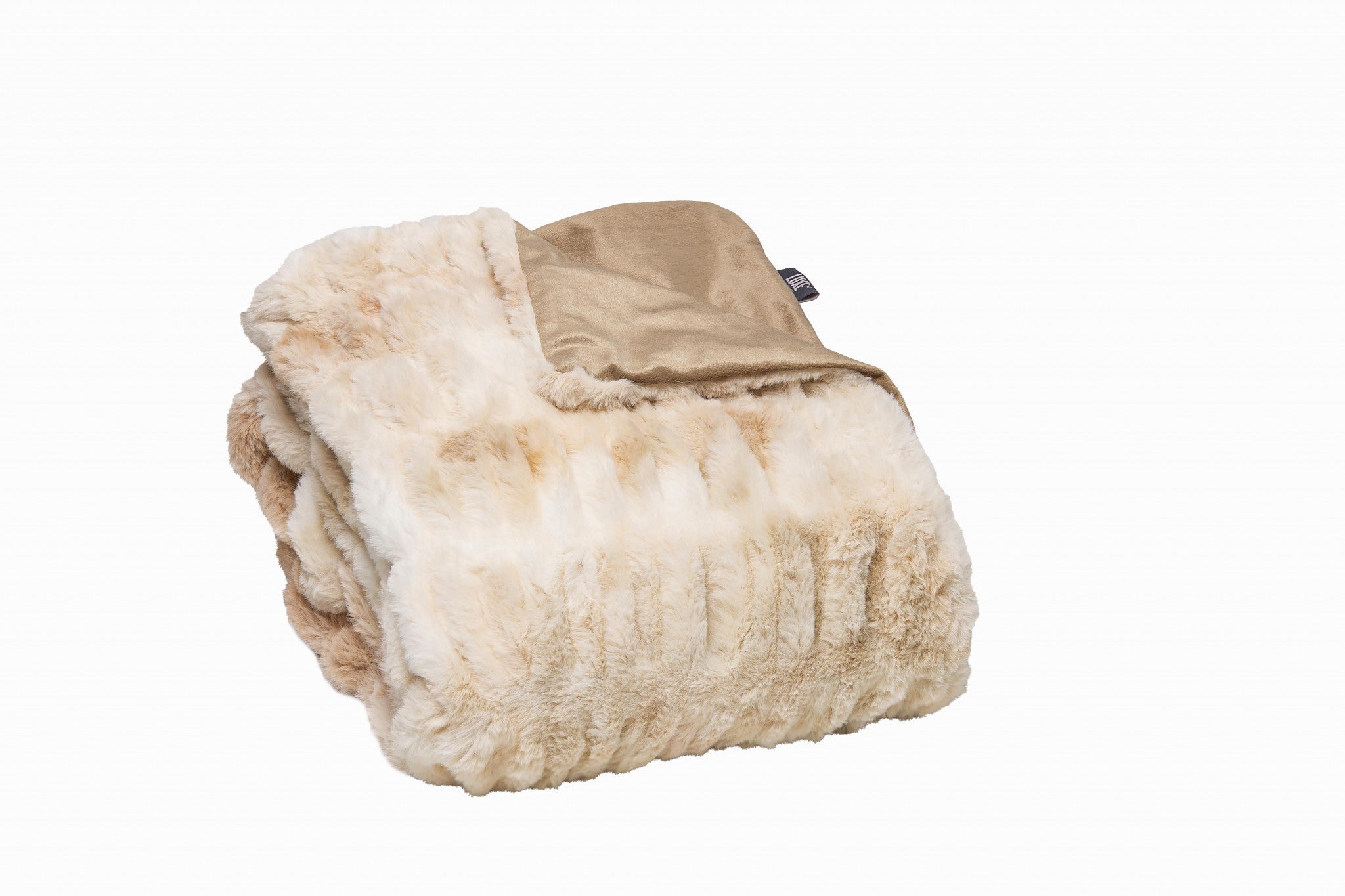 Chunky Sectioned Shades Of Beige Faux Fur Throw Blanket-Throws & Blankets-DECOROLALA