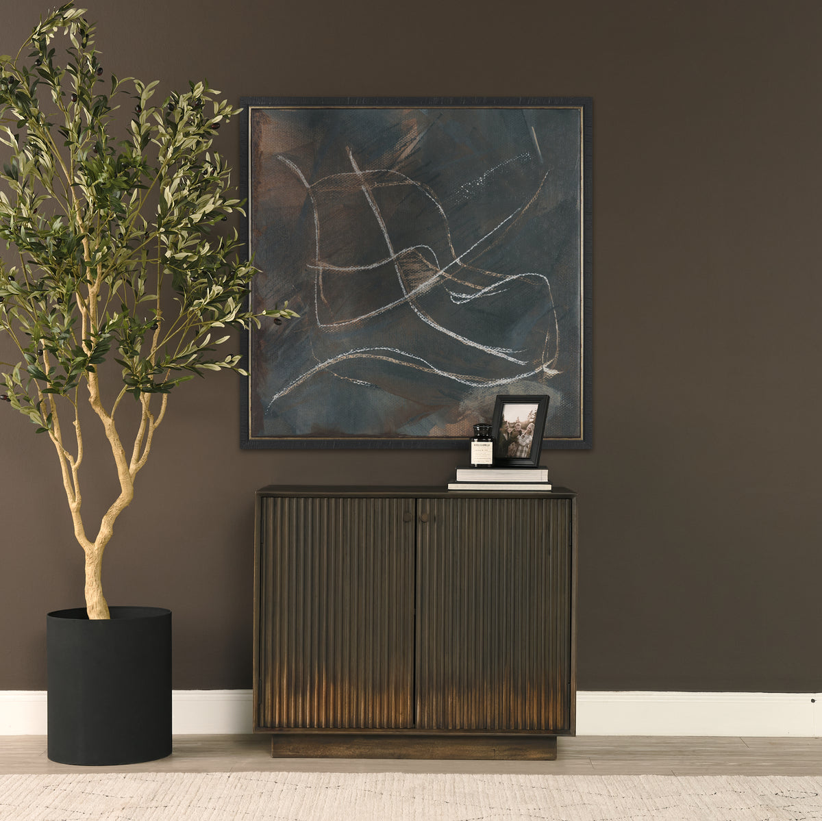 Cinder Accent Cabinet - Dark Brown Wood Reeded 2-Door-Accent Cabinets & Chests-DECOROLALA