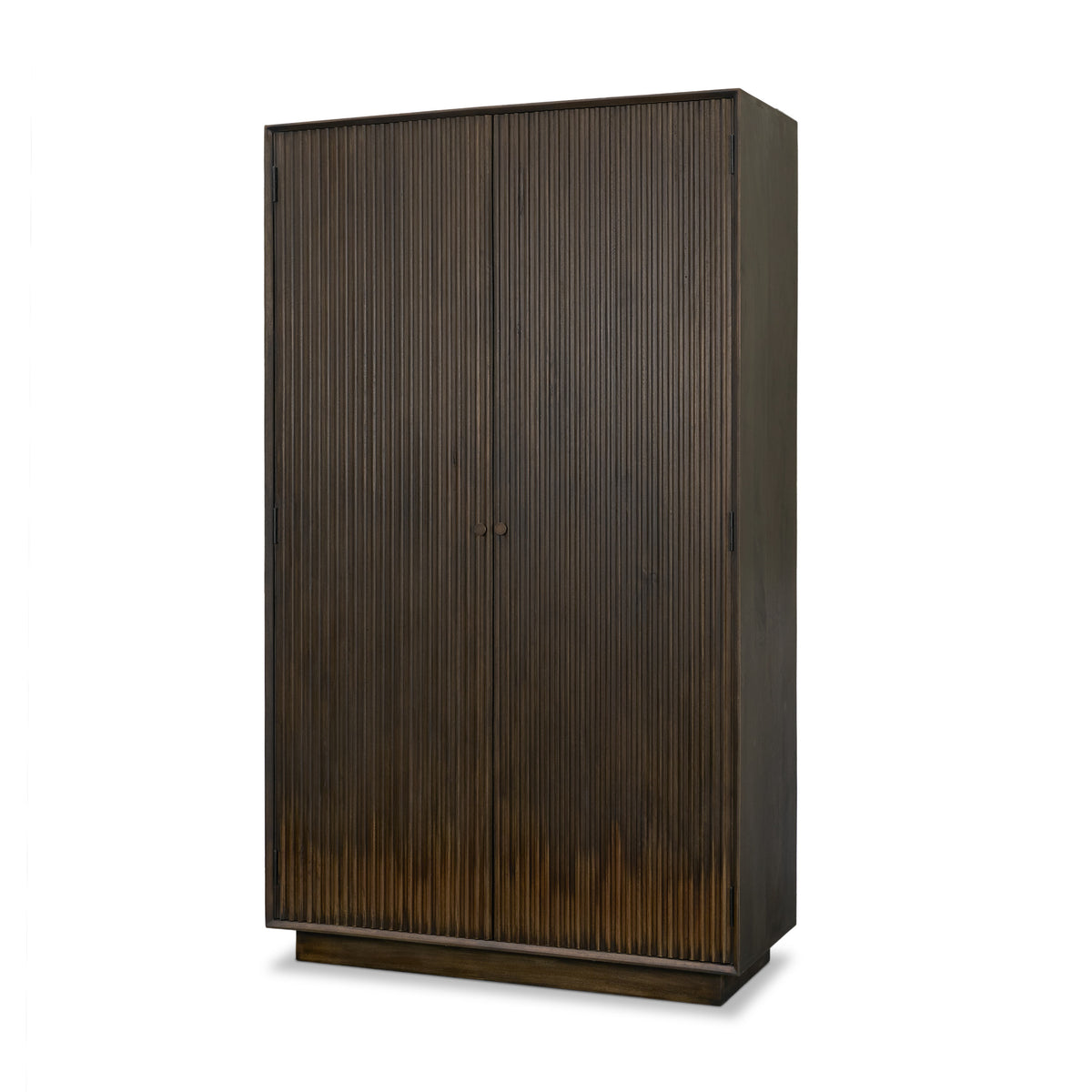 Cinder Distressed Dark Brown Wood Reeded 2-Door Closed Tall Cabinet-Cabinets-DECOROLALA
