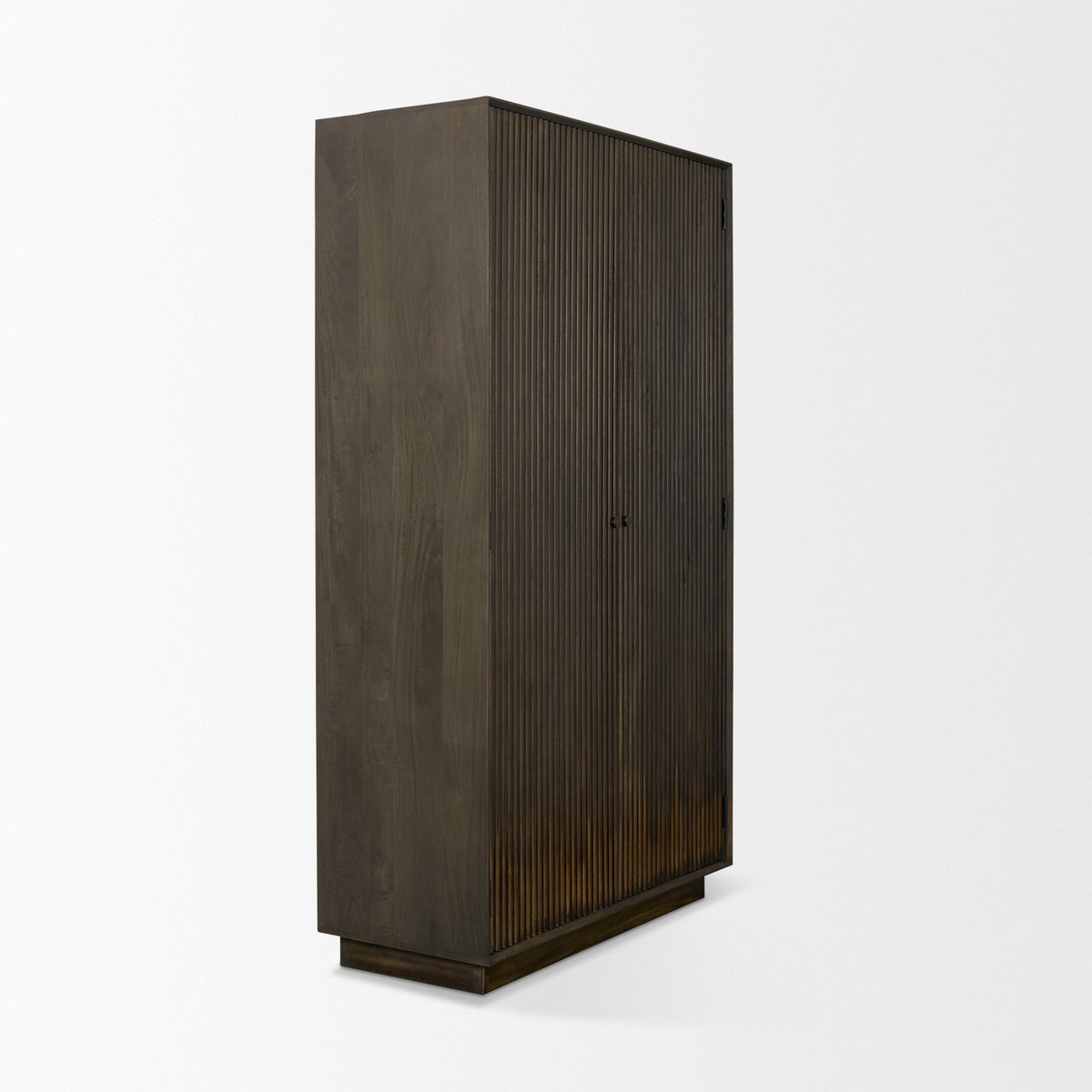 Cinder Distressed Dark Brown Wood Reeded 2-Door Closed Tall Cabinet-Cabinets-DECOROLALA