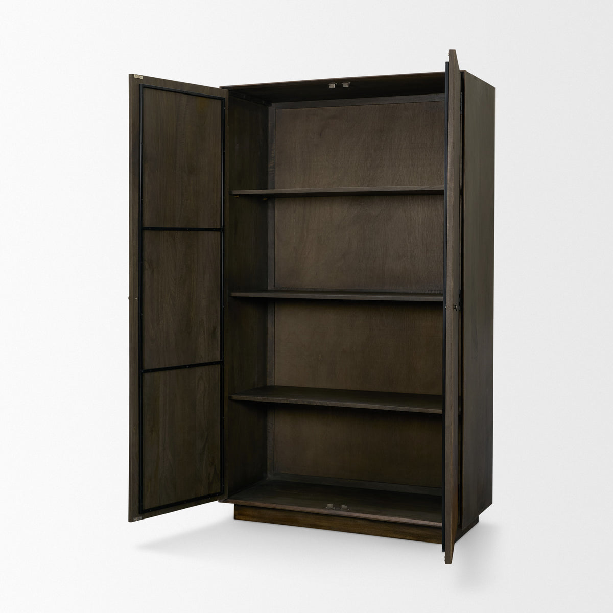 Cinder Distressed Dark Brown Wood Reeded 2-Door Closed Tall Cabinet-Cabinets-DECOROLALA