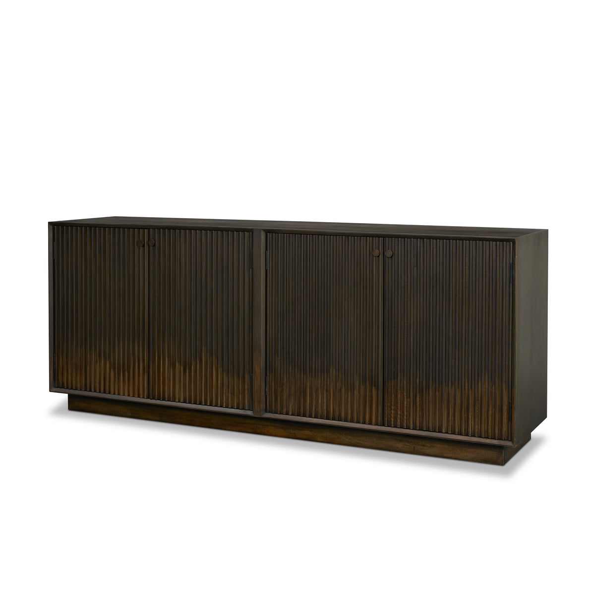 Cinder Distressed Dark Brown Wood Reeded 4-Door Closed Sideboard-Sideboards & Buffets-DECOROLALA