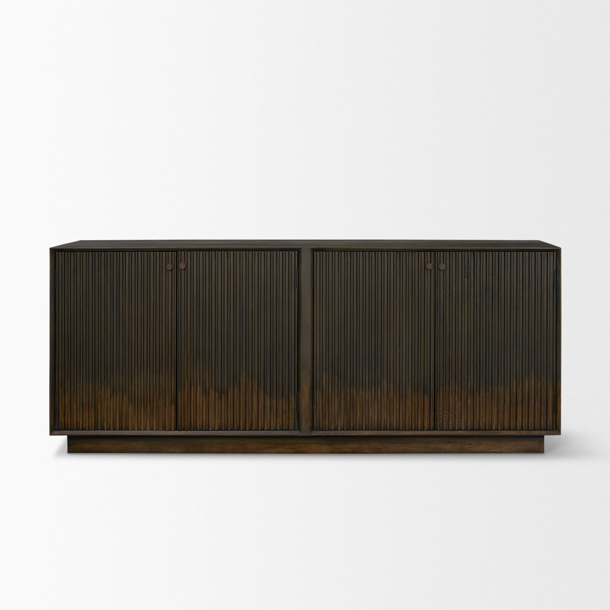 Cinder Distressed Dark Brown Wood Reeded 4-Door Closed Sideboard-Sideboards & Buffets-DECOROLALA