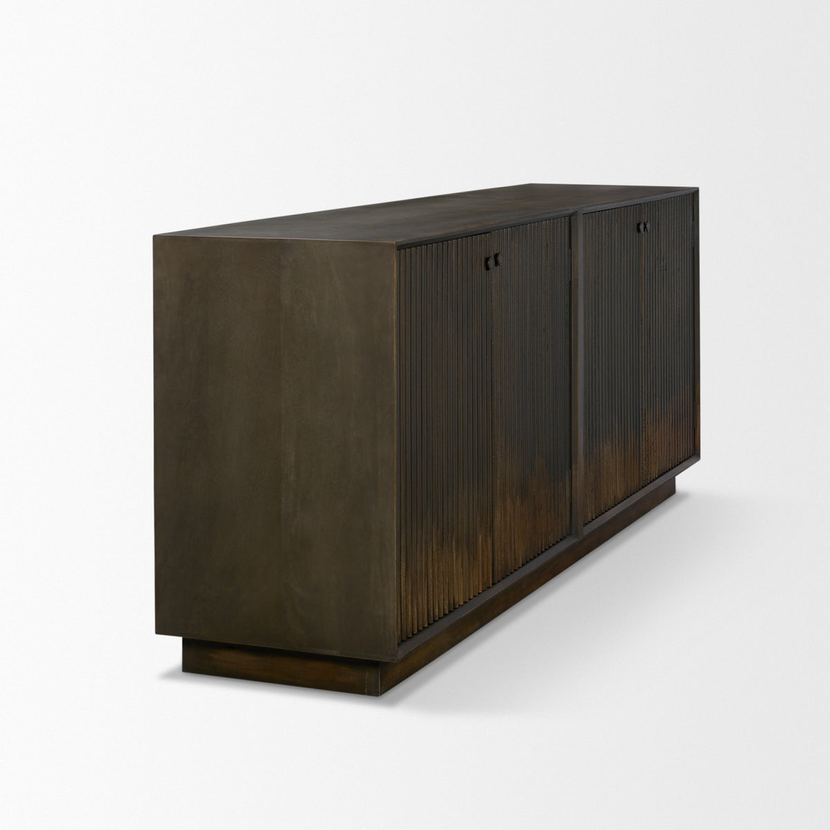 Cinder Distressed Dark Brown Wood Reeded 4-Door Closed Sideboard-Sideboards & Buffets-DECOROLALA