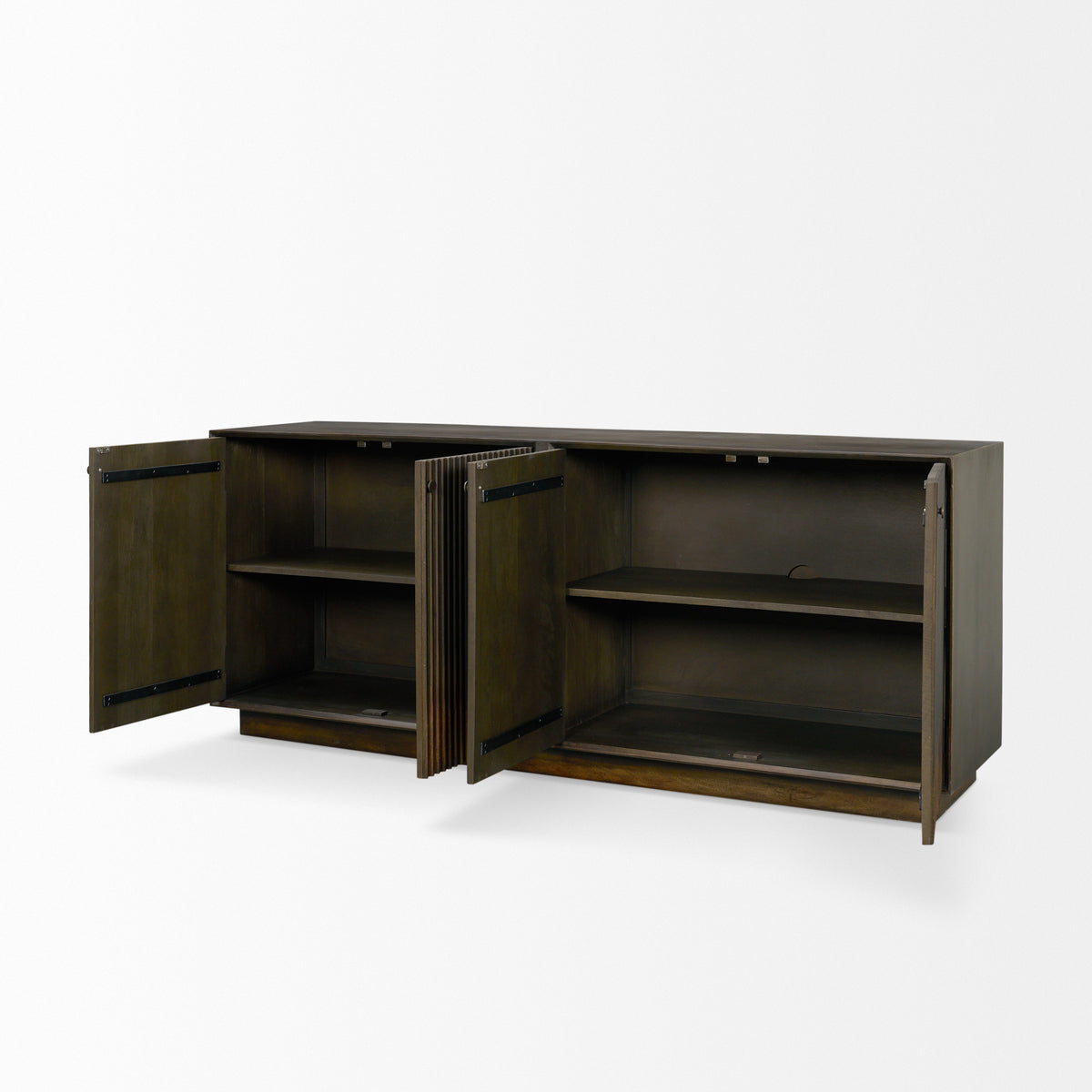 Cinder Distressed Dark Brown Wood Reeded 4-Door Closed Sideboard-Sideboards & Buffets-DECOROLALA