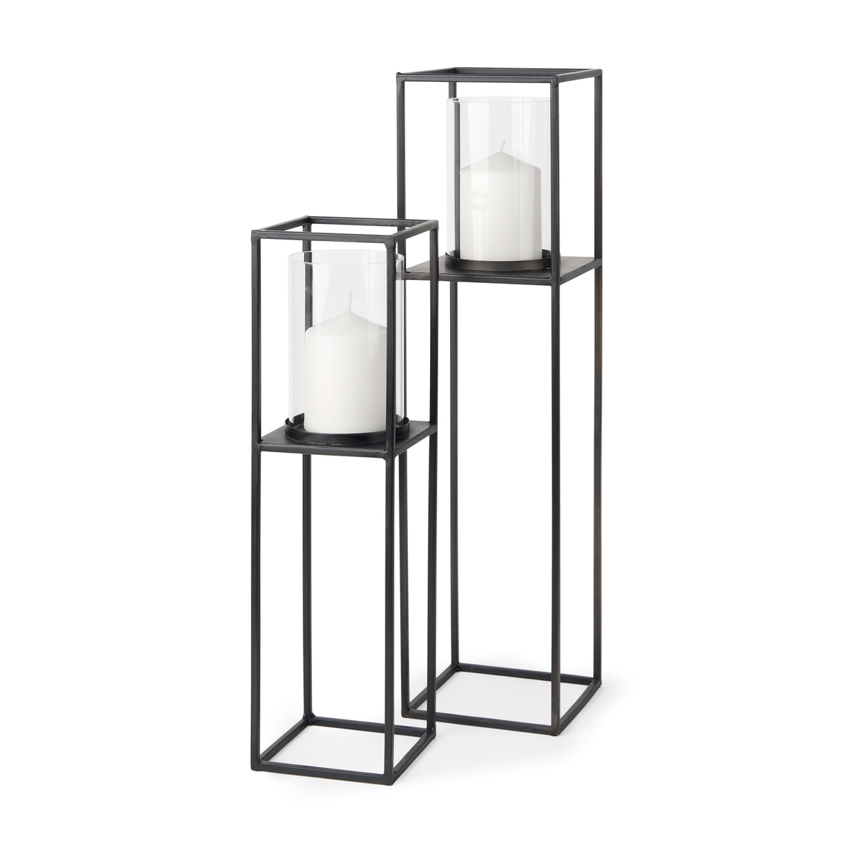 Cindy Matte Black Metal and Glass Candle Holders-Candle Holders-DECOROLALA