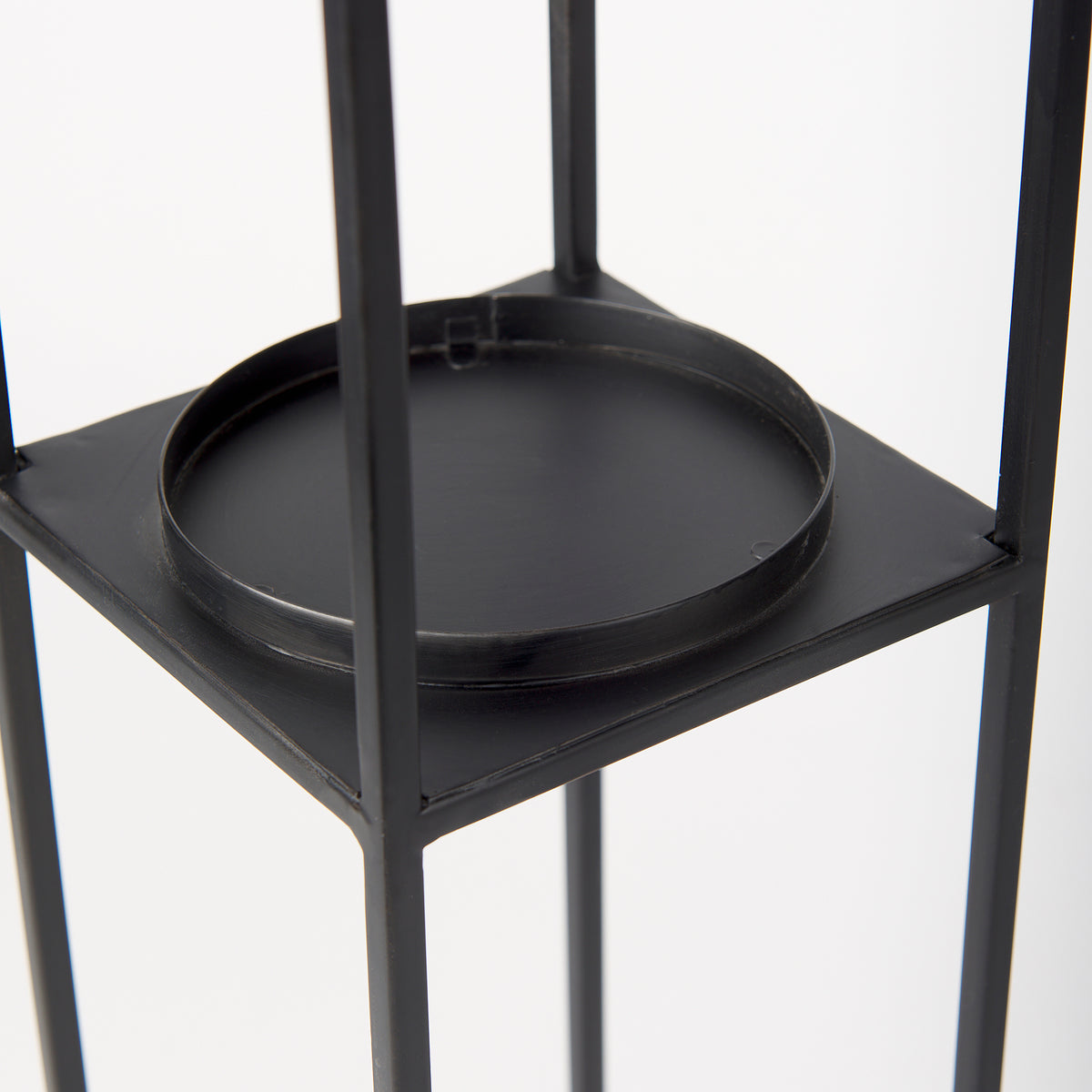 Cindy Set of 2 Matte Black Metal and Hurricane Glass Pillar Tabletop Candle Holders-Table Candle Holders-DECOROLALA