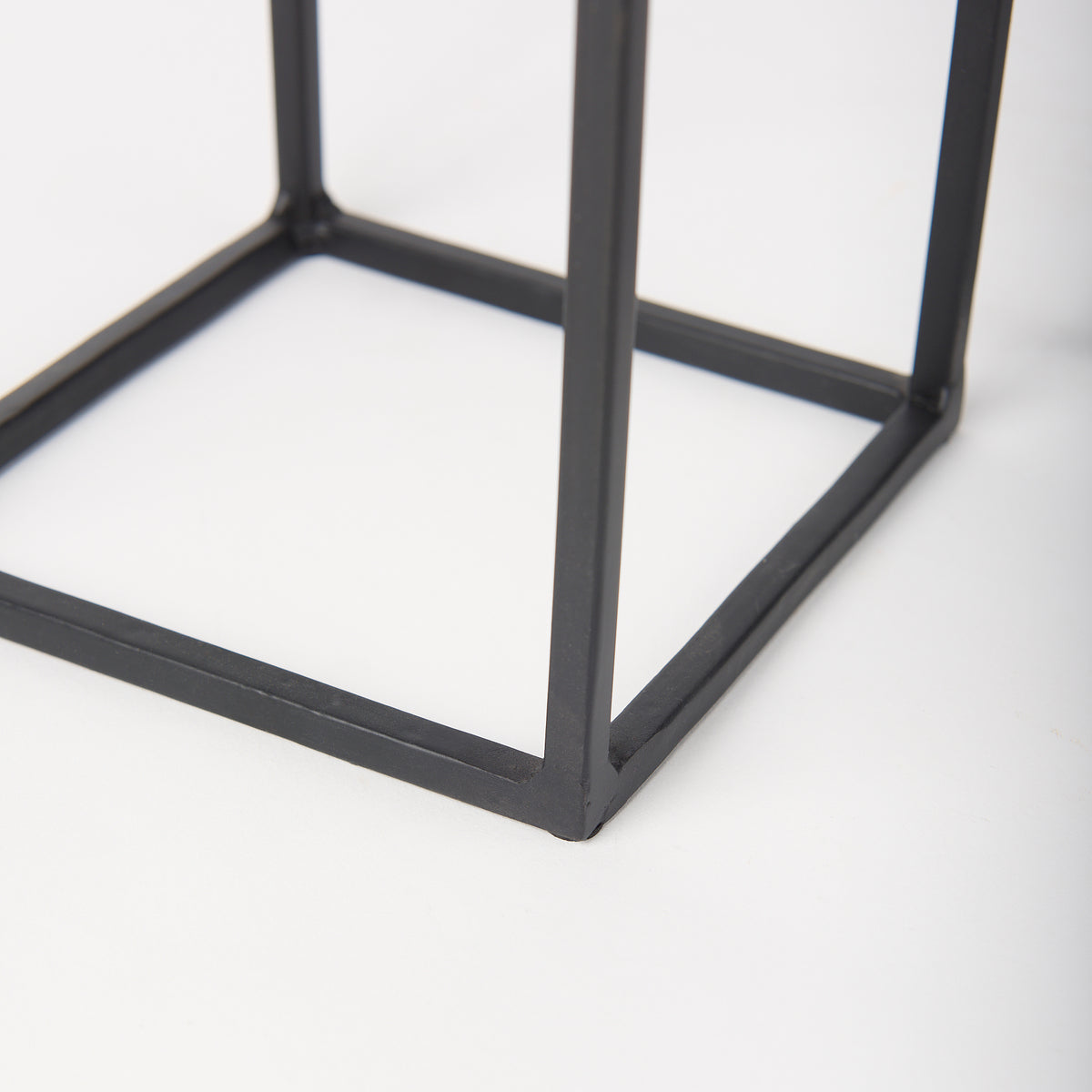 Cindy Set of 2 Matte Black Metal and Hurricane Glass Pillar Tabletop Candle Holders-Table Candle Holders-DECOROLALA