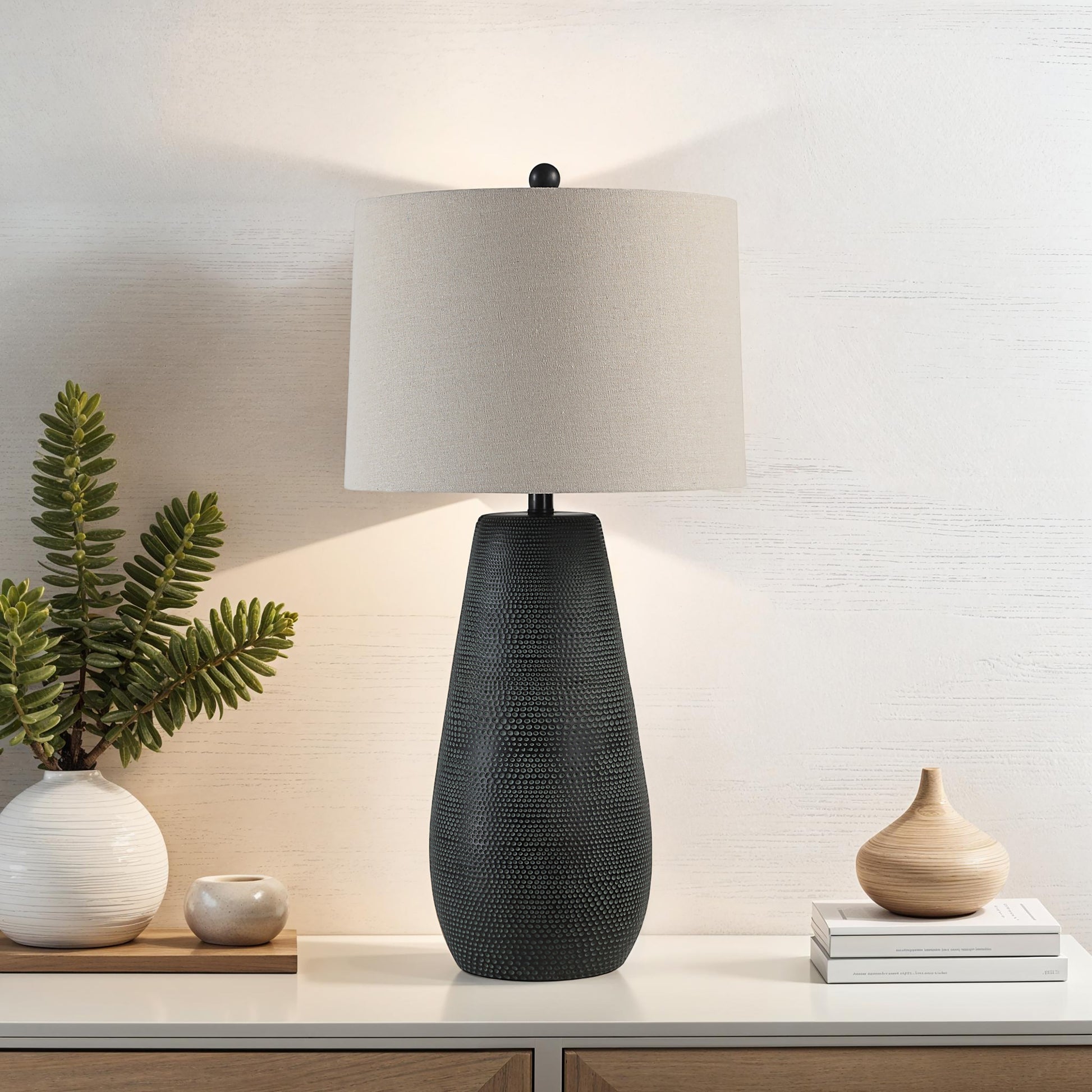 Cipria 31.5" Table Lamp with Linen Shade, Black-Table Lamp-DECOROLALA